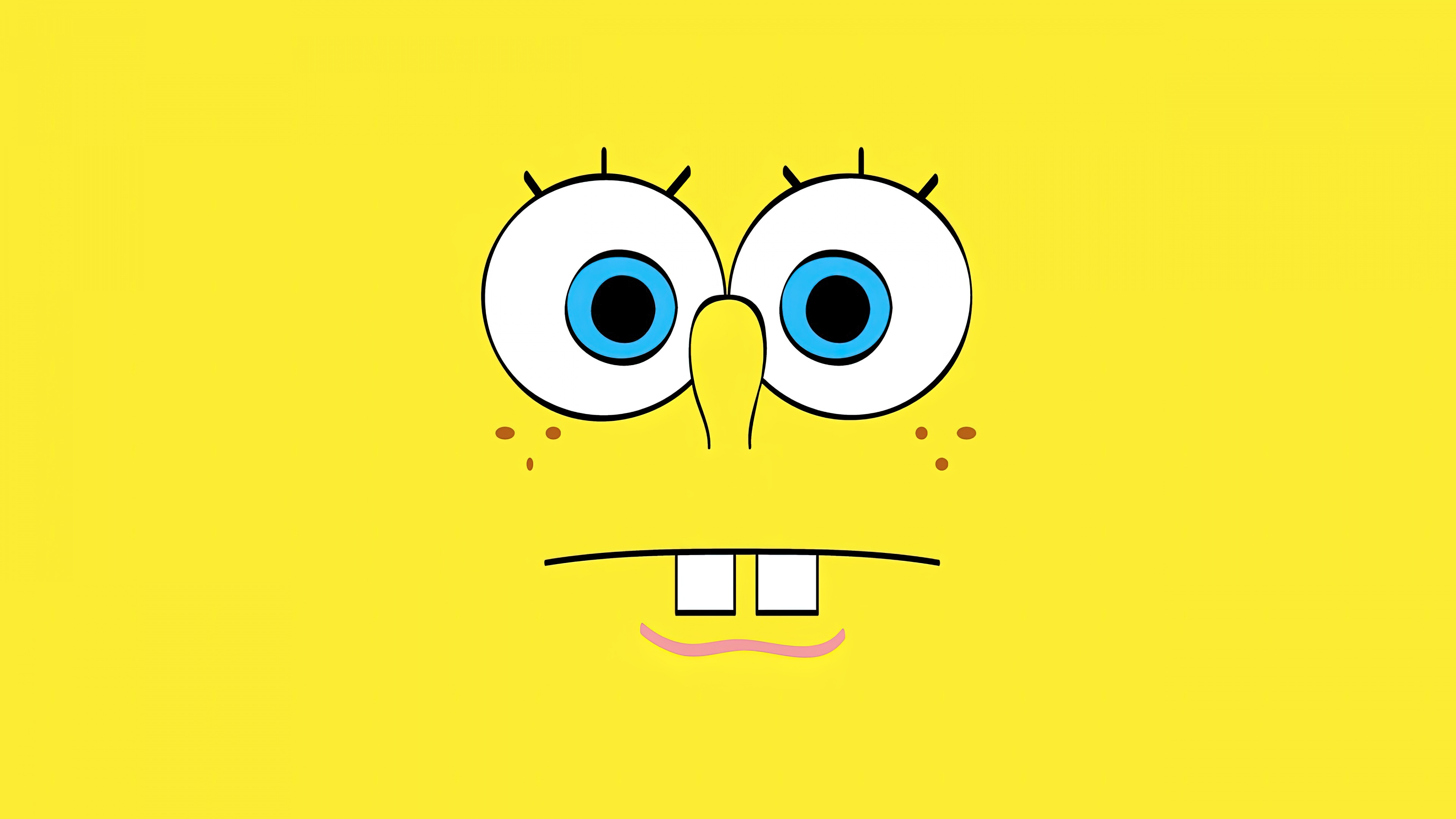 A minimalist depiction of SpongeBob SquarePants from the Nickelodeon show against a vibrant yellow background.