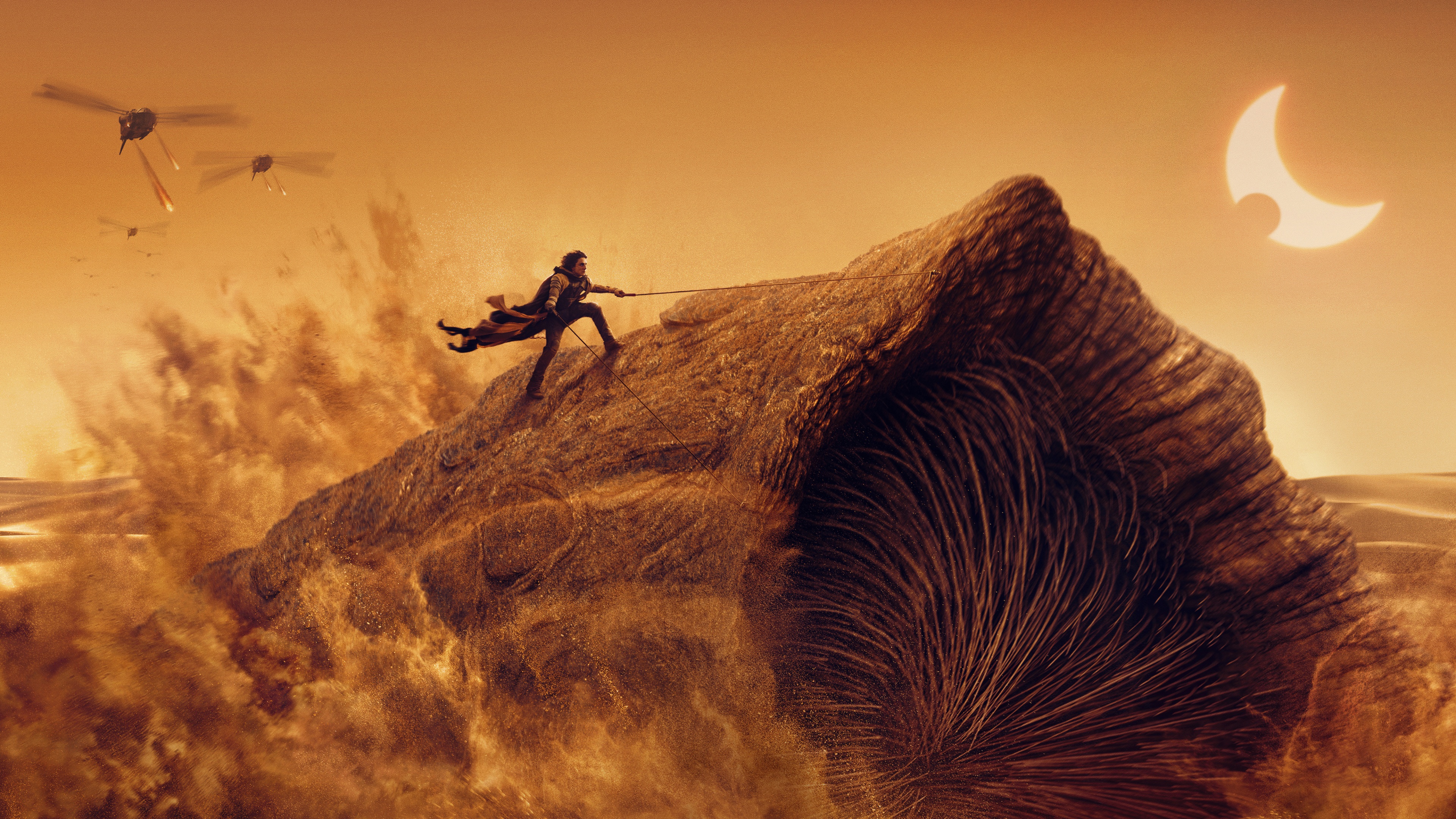 Timothée Chalamet as Paul Atreides in a dramatic scene from Dune: Part Two.
