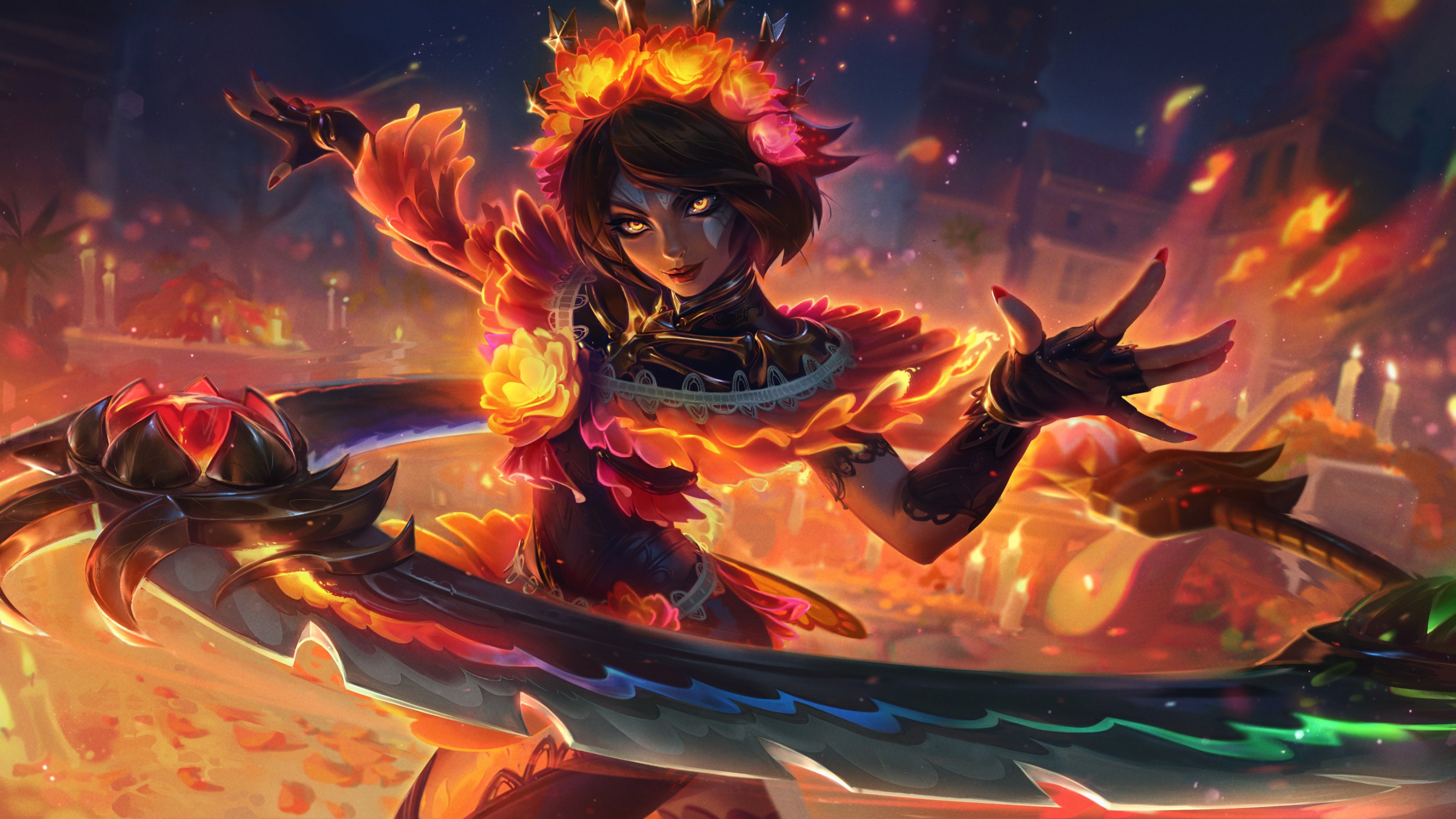 Qiyana from League of Legends showcasing her elemental magic and ornate Ixtal attire.