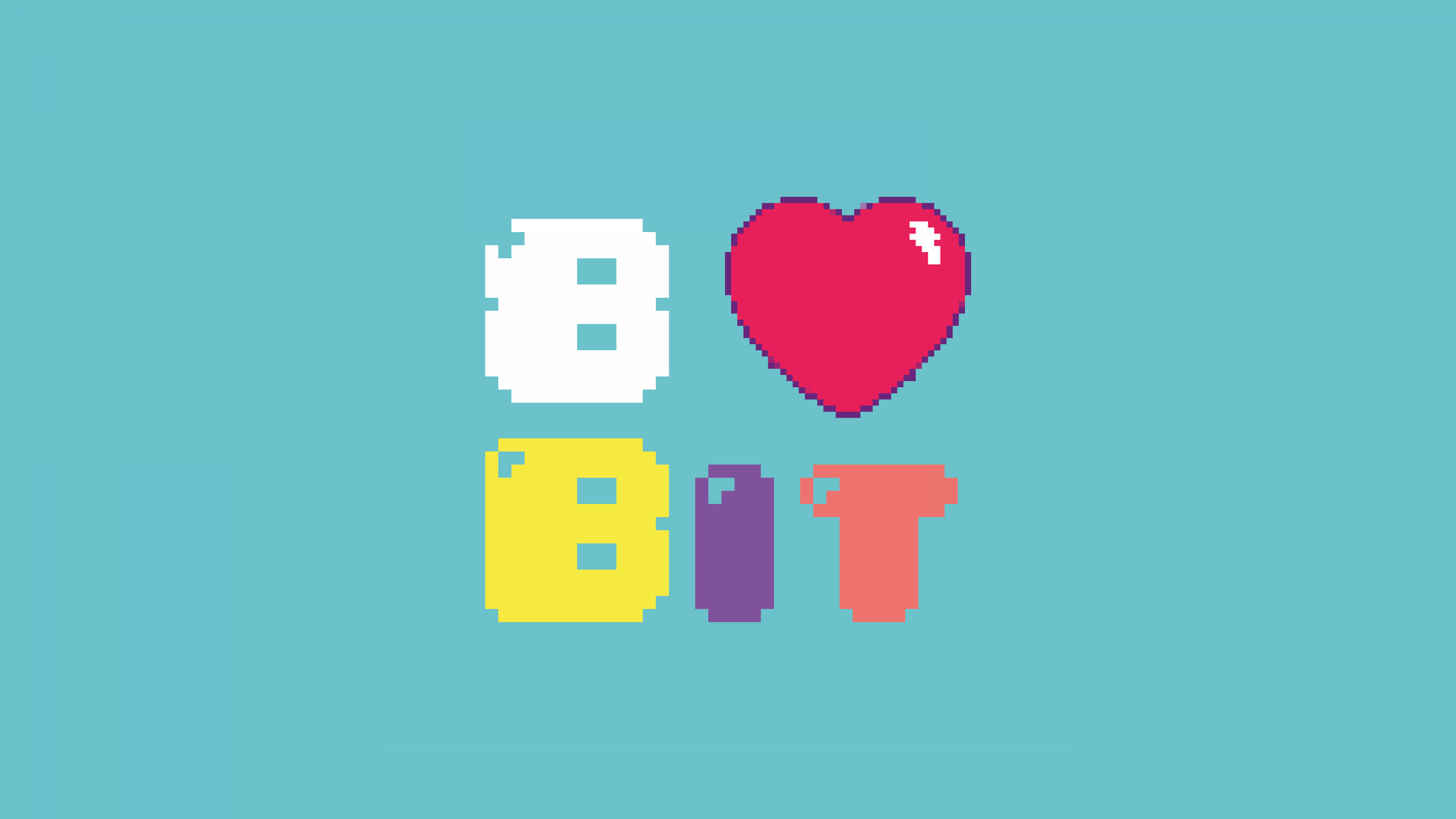 A vibrant red pixelated heart centered on a pastel cyan pixel art background in a retro vector style.
