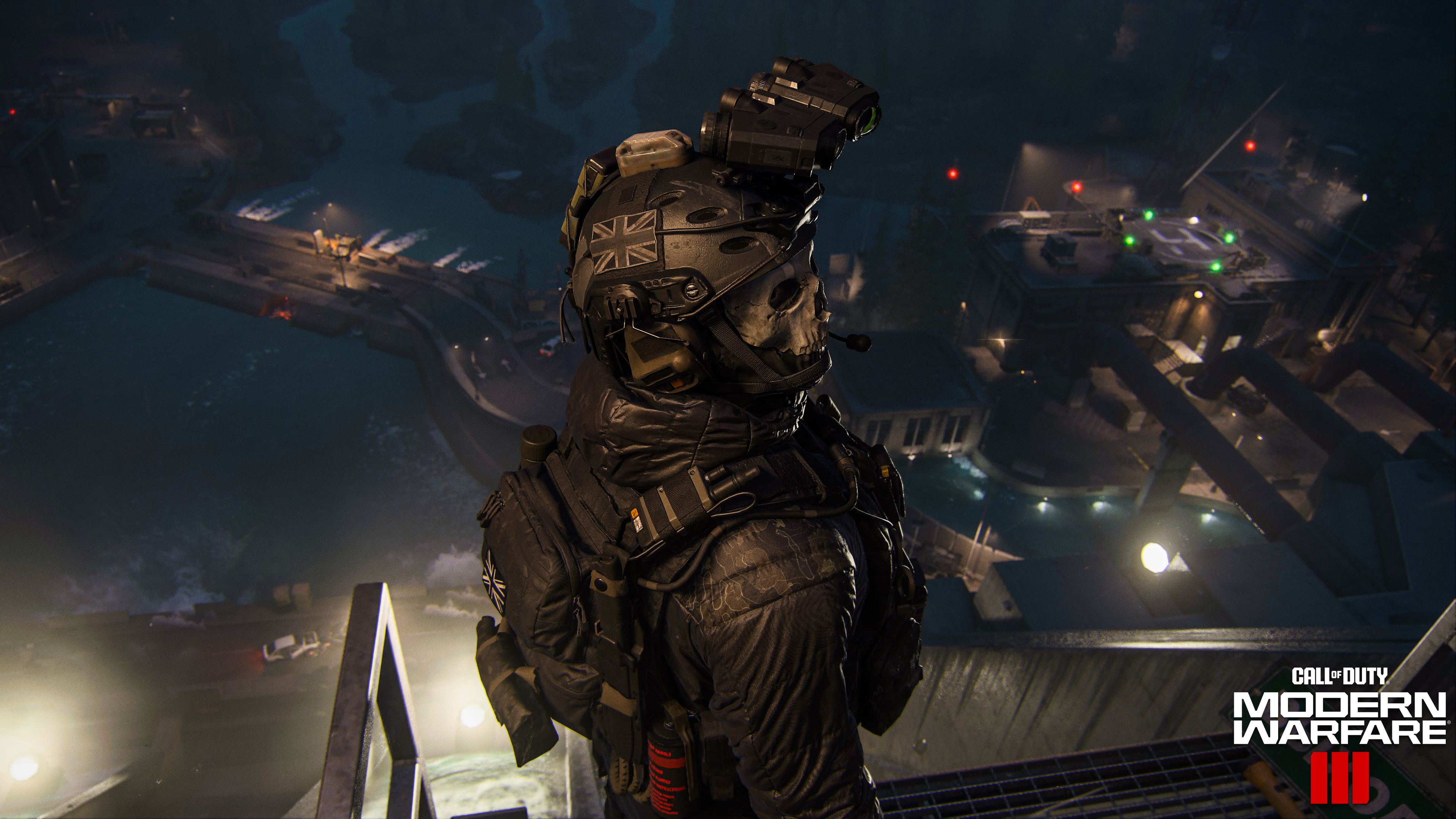 Simon 'Ghost' Riley of Task Force 141 wearing his signature skull mask and tactical military gear from Call of Duty: Modern Warfare 3.