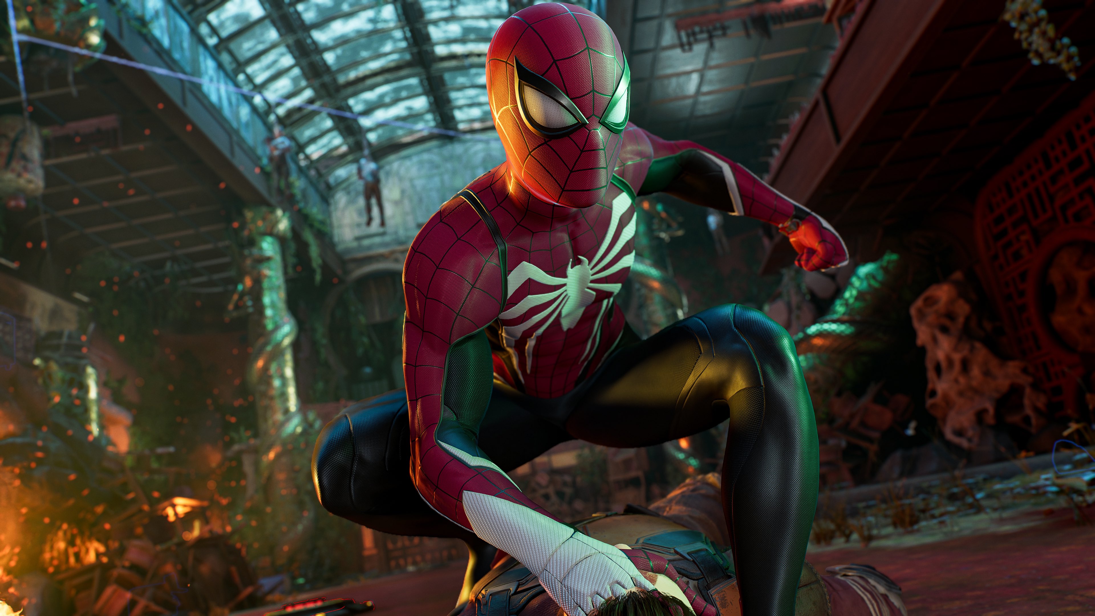 A high-resolution close-up of Spider-Man from the Marvel's Spider-Man 2 video game.