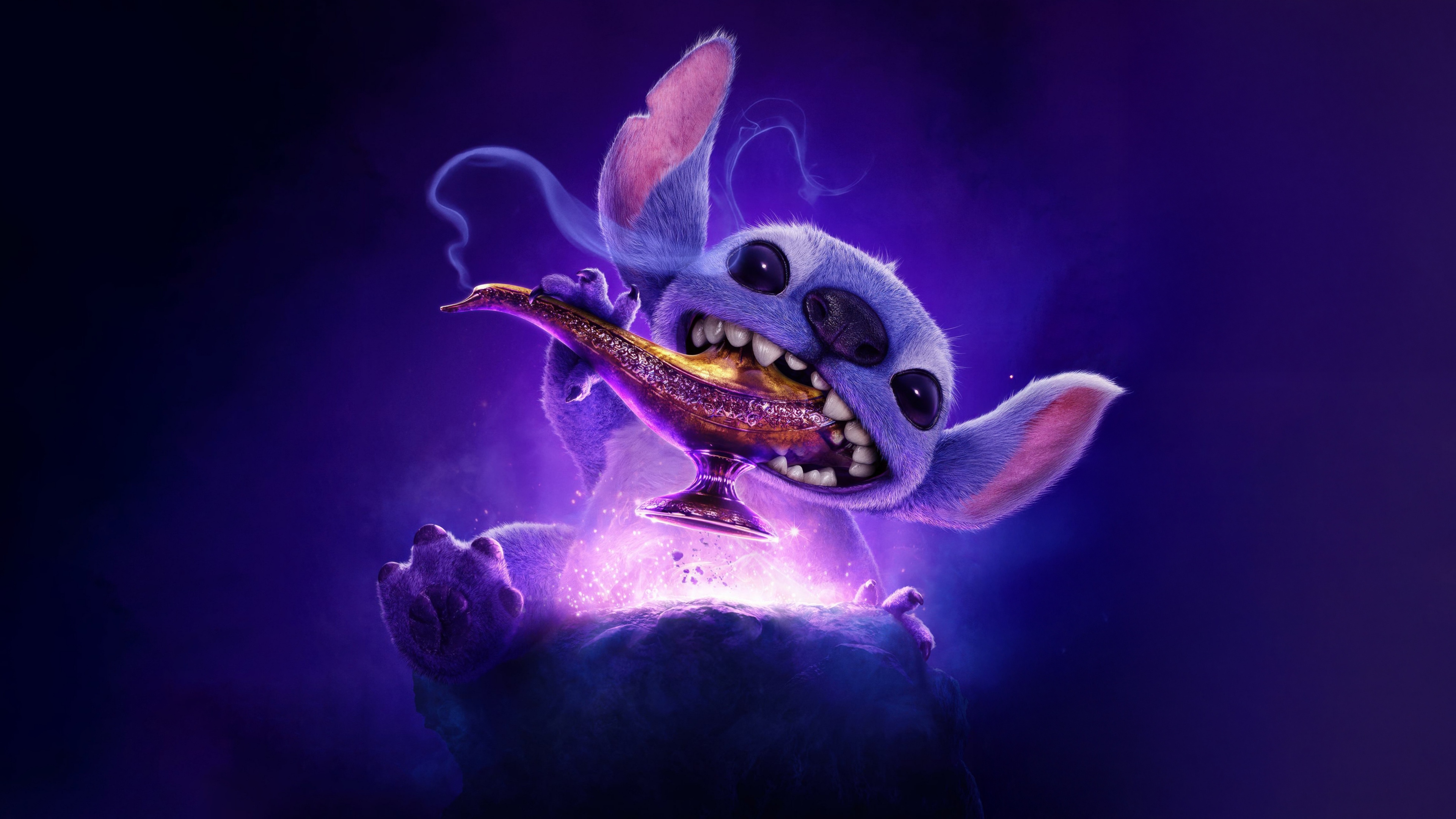 Stitch from Disney's Lilo & Stitch character portrait against a purple background