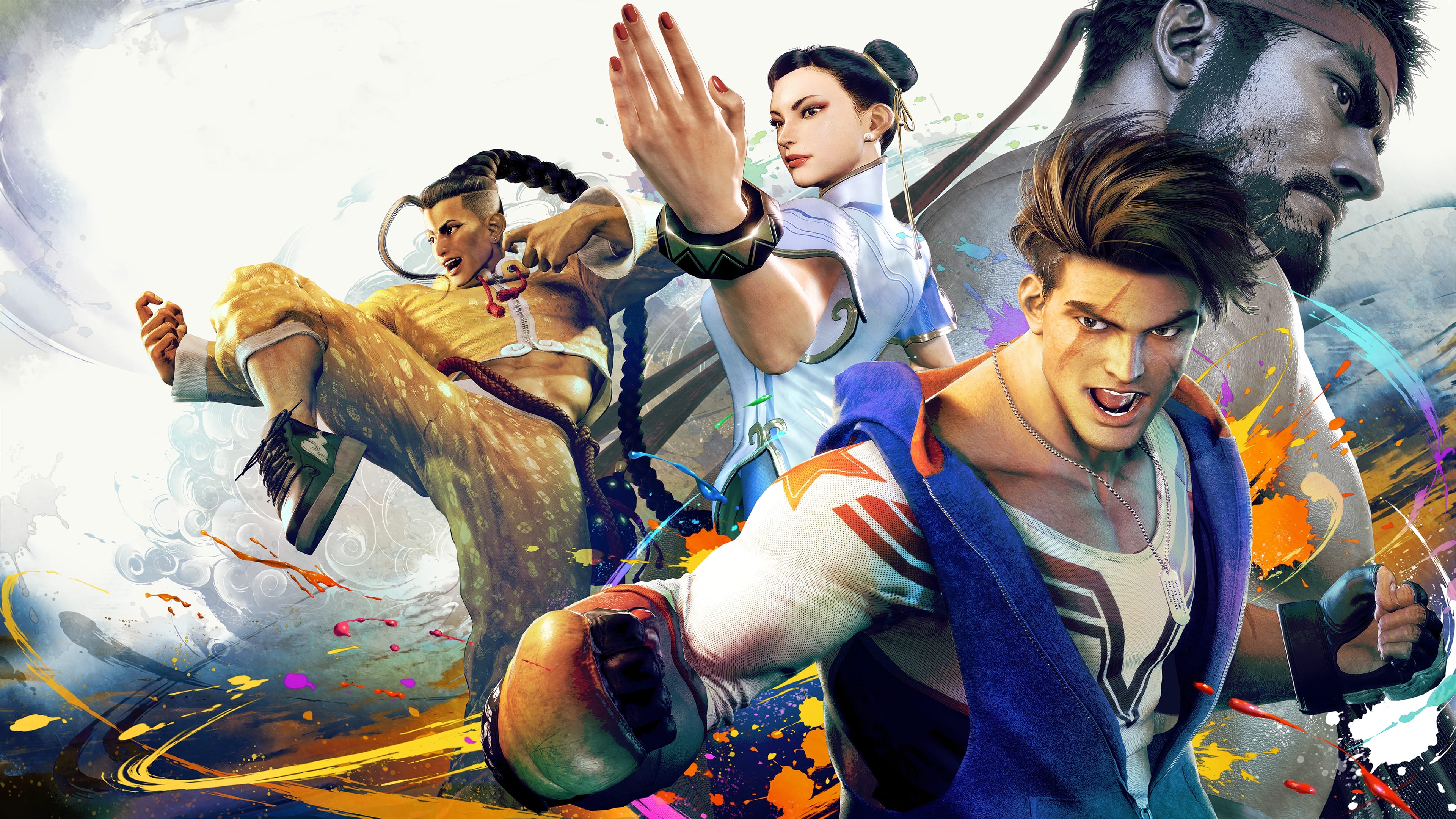 A group portrait of Jamie, Chun-Li, Luke, and Ryu from the video game Street Fighter 6.