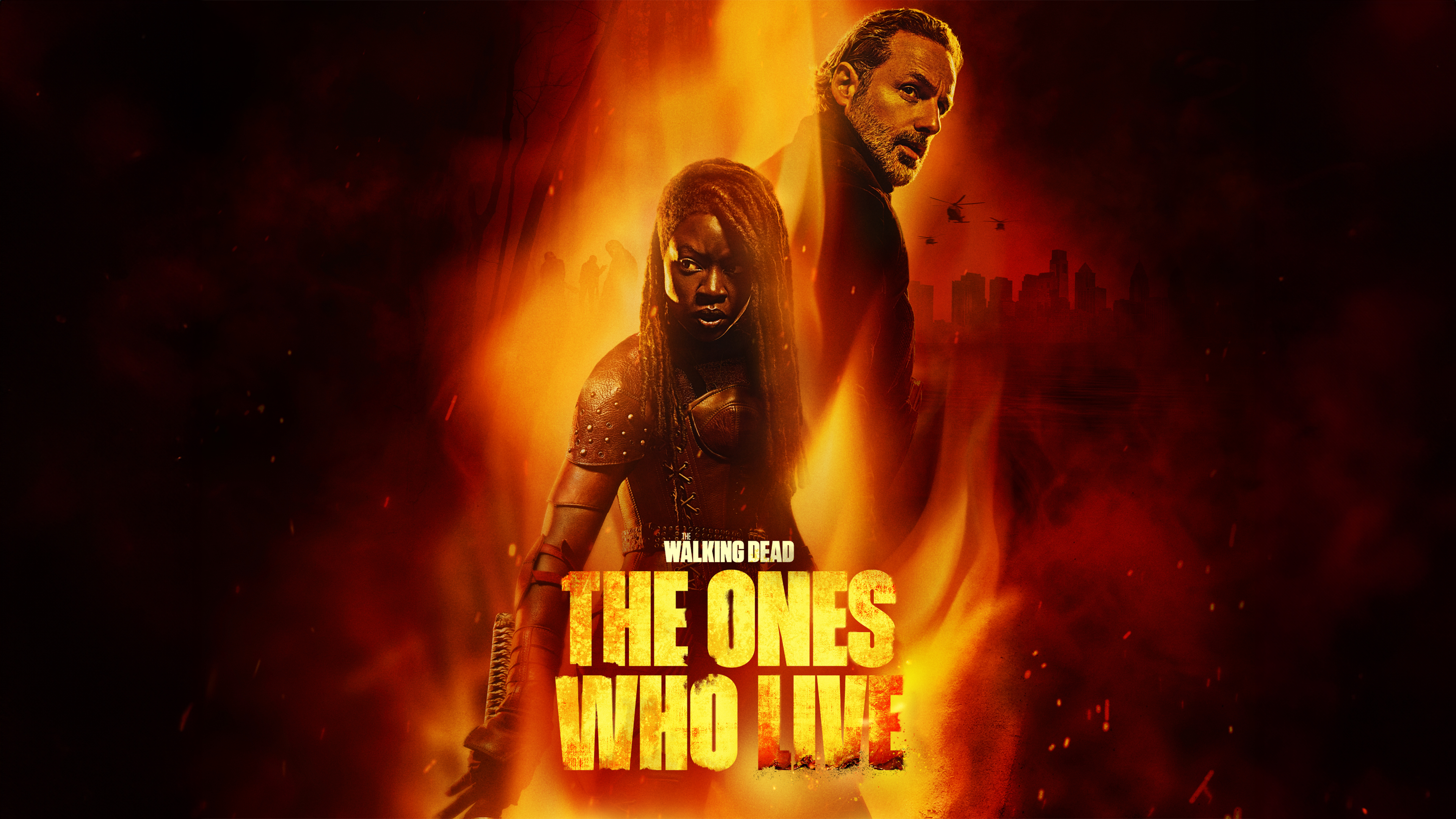 Promotional poster for The Walking Dead: The Ones Who Live featuring Rick Grimes and Michonne.