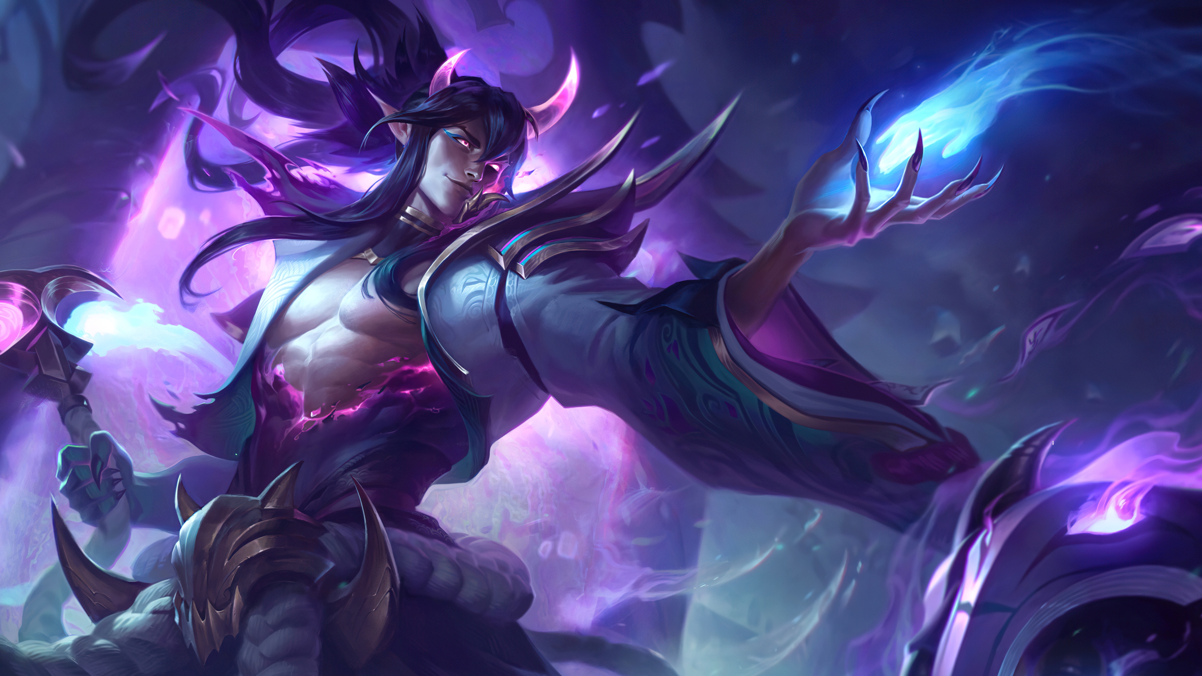 Thresh, the Chain Warden from League of Legends, surrounded by spectral green energy and heavy chains.