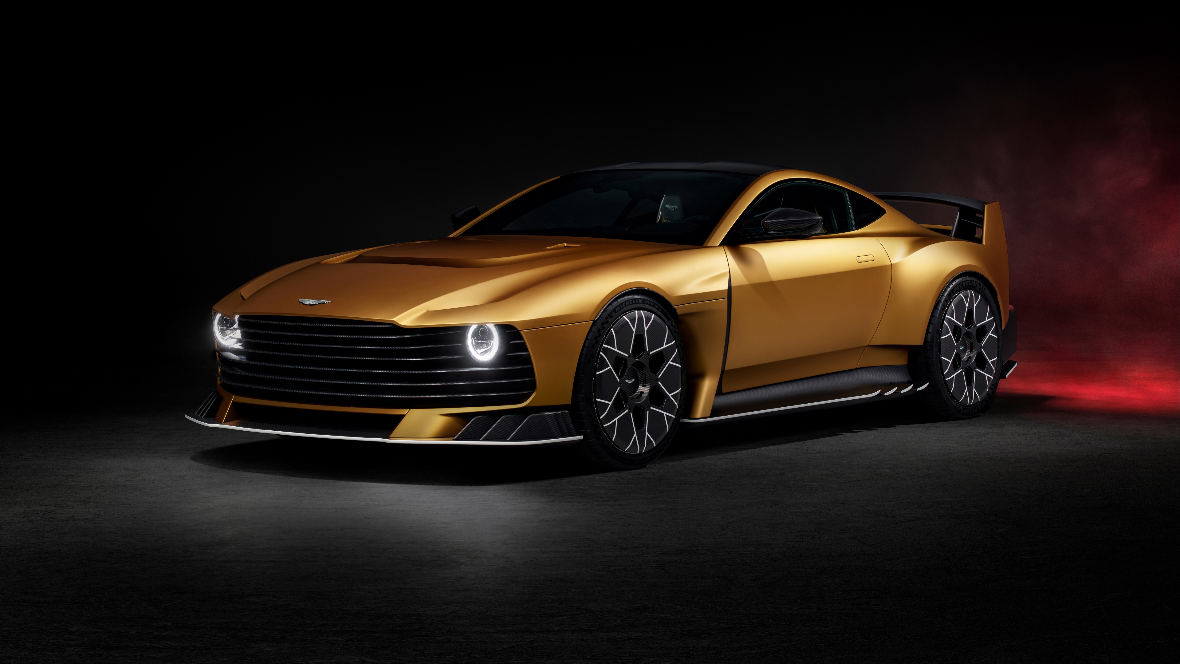 A high-detail, 8K resolution shot of a 2024 Aston Martin Valiant luxury sports car featuring a sleek and aerodynamic design.