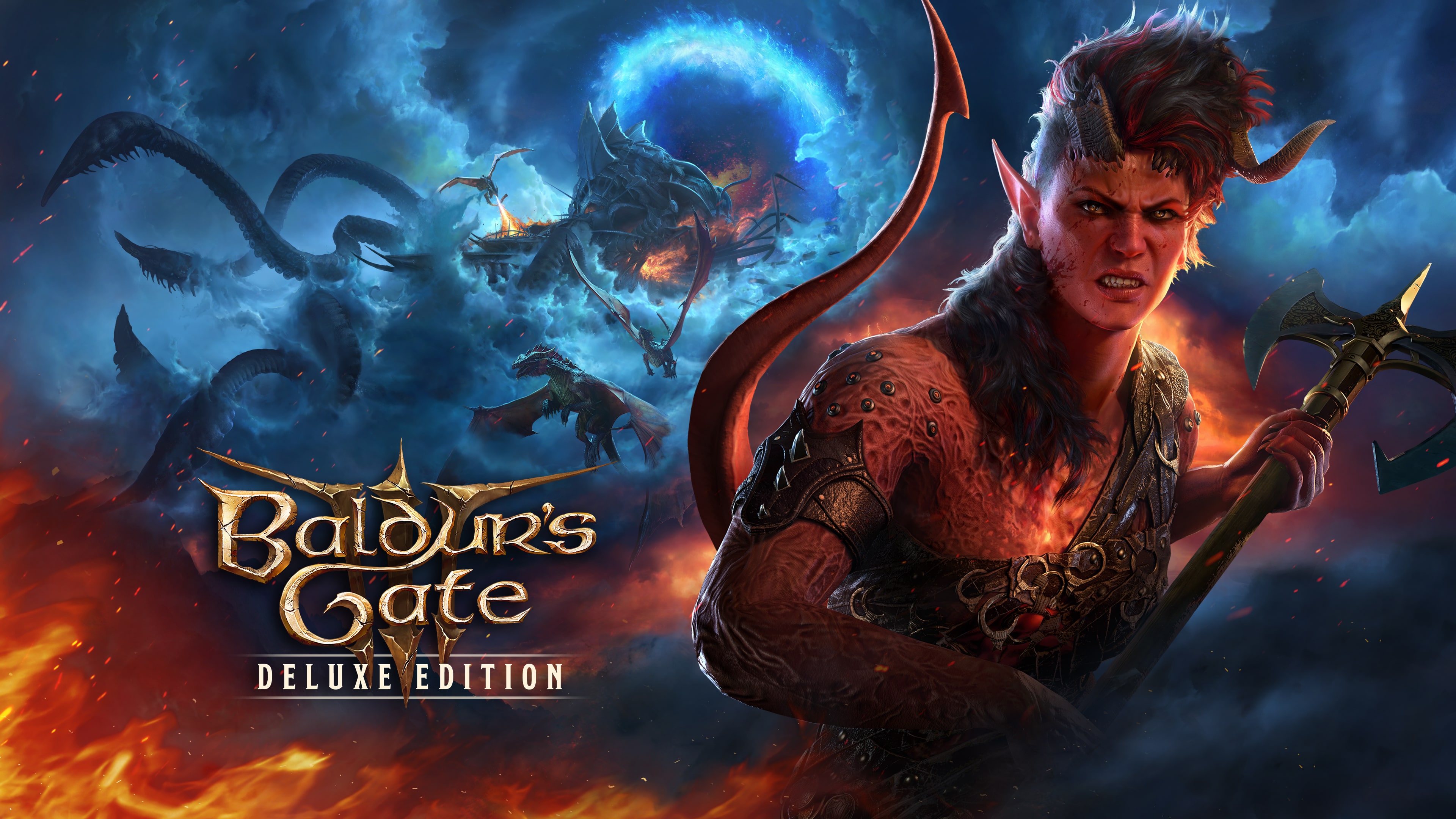 A high-detail cinematic character portrait from the game Baldur's Gate 3.