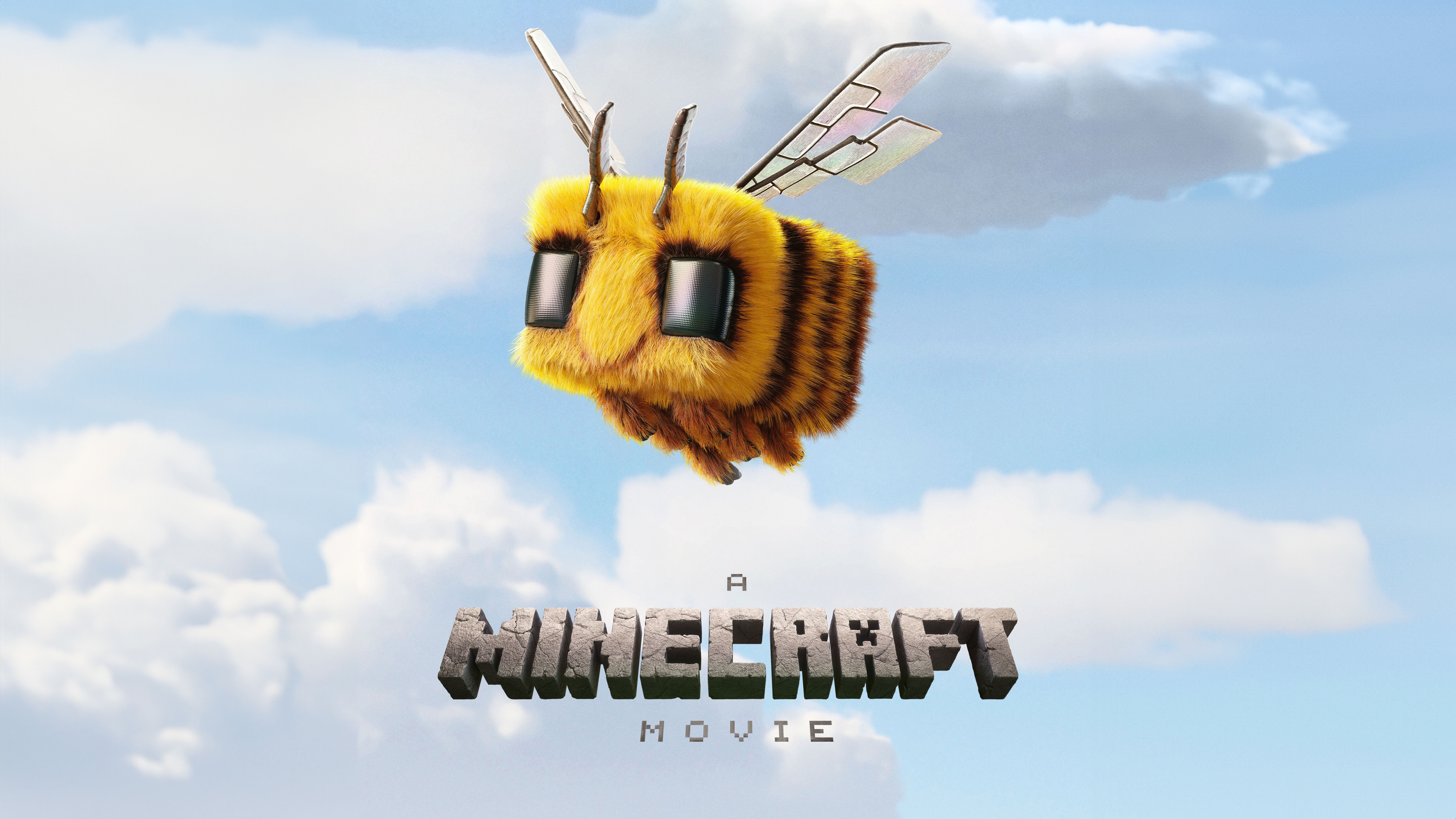 A highly detailed 3D animated Bee from A Minecraft Movie