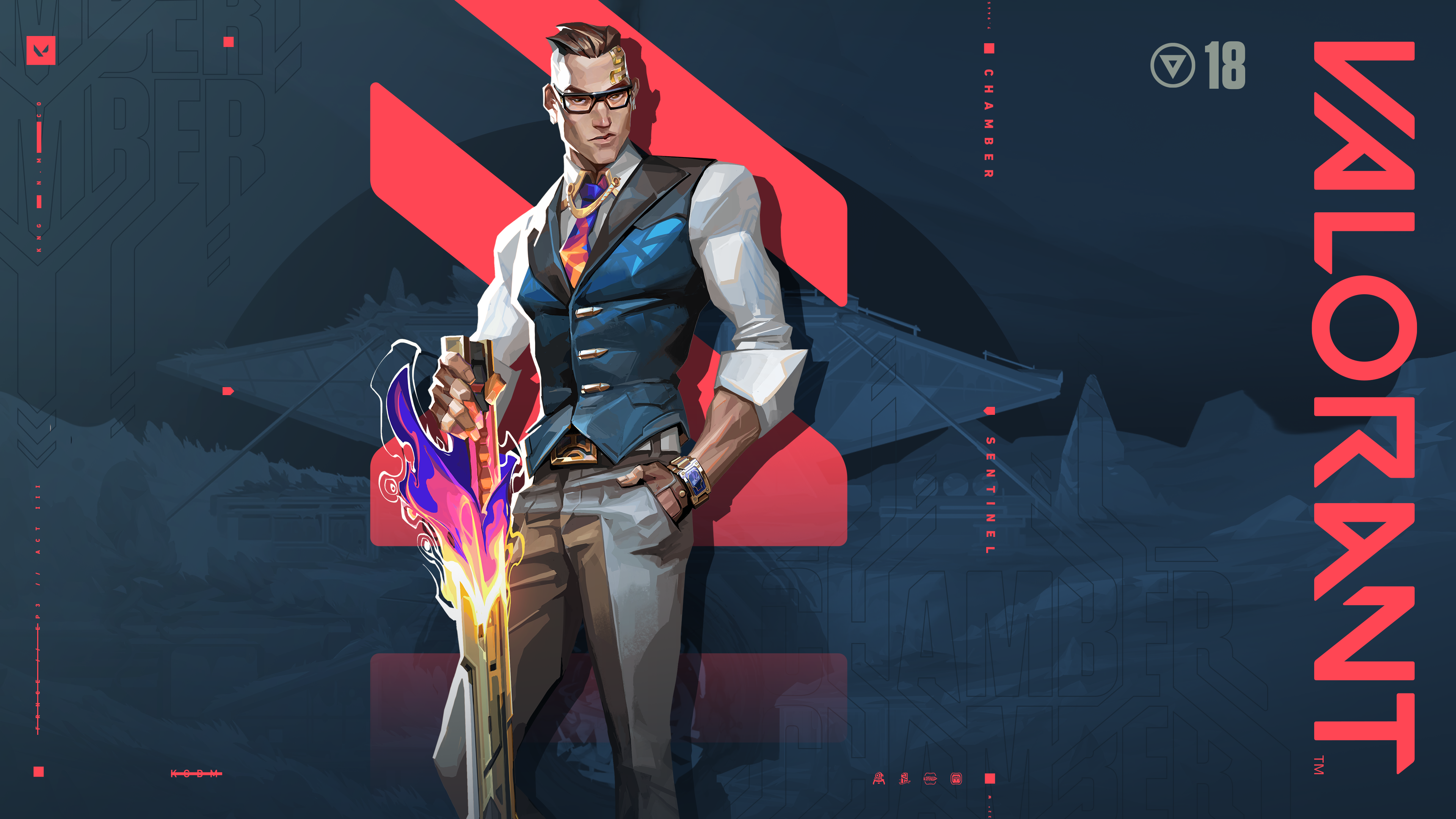 A portrait of Chamber from Valorant in his signature elegant attire.