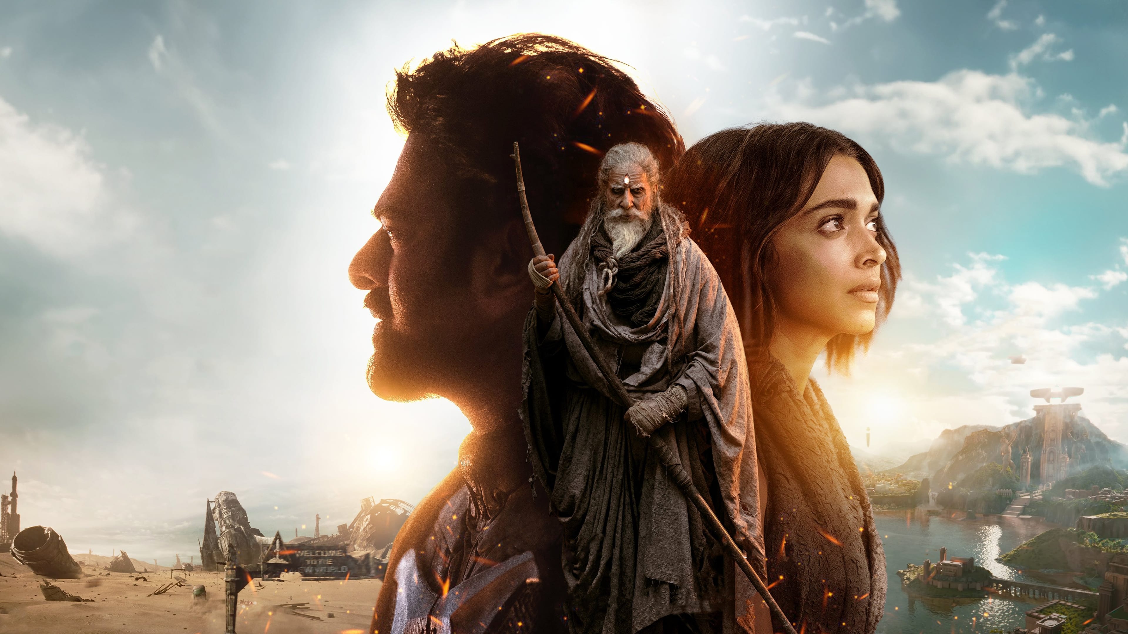 A cinematic scene featuring characters from the Indian science fiction movie Kalki 2898 AD.