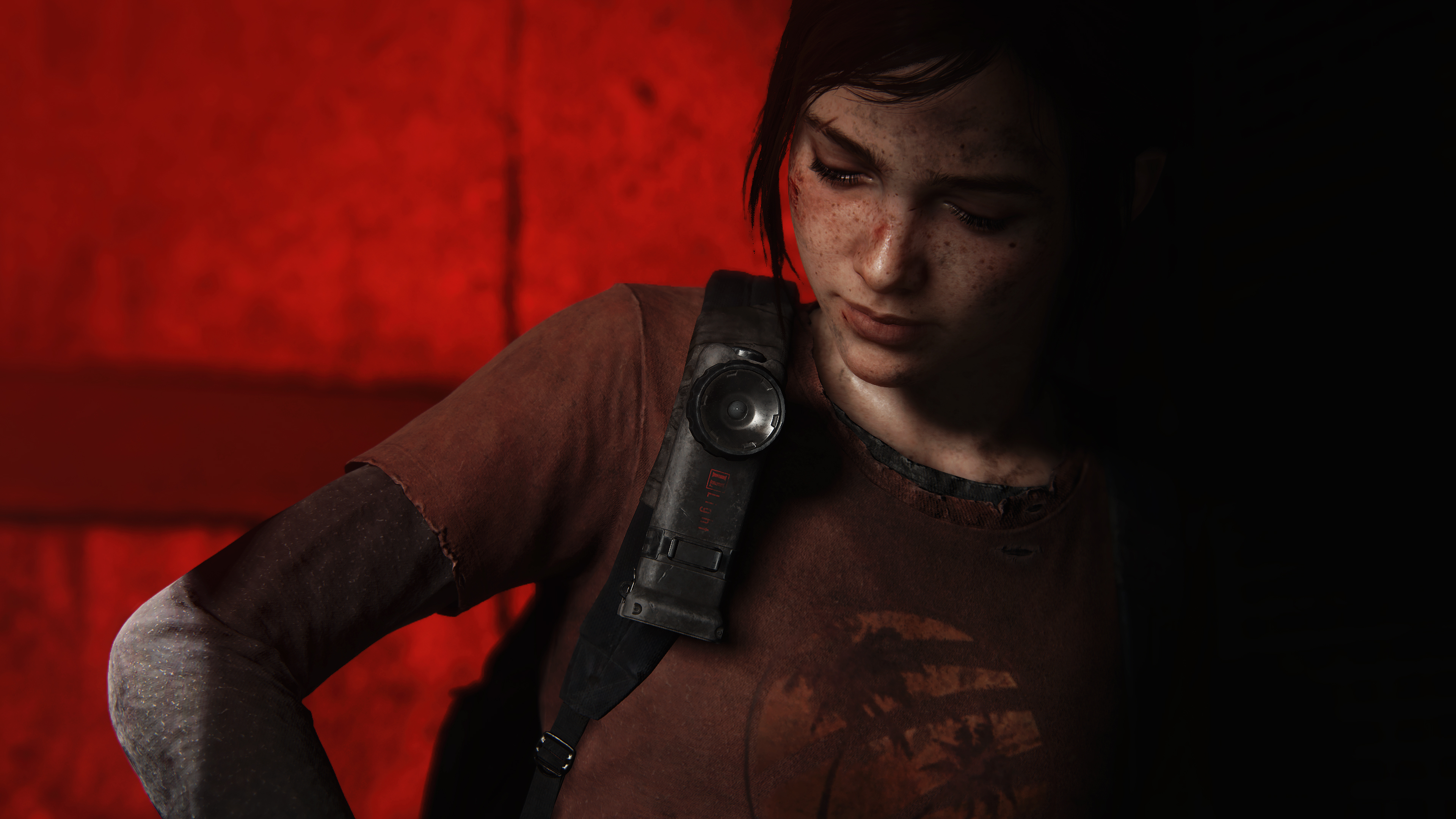 A cinematic portrait of Ellie Williams from the video game The Last of Us.