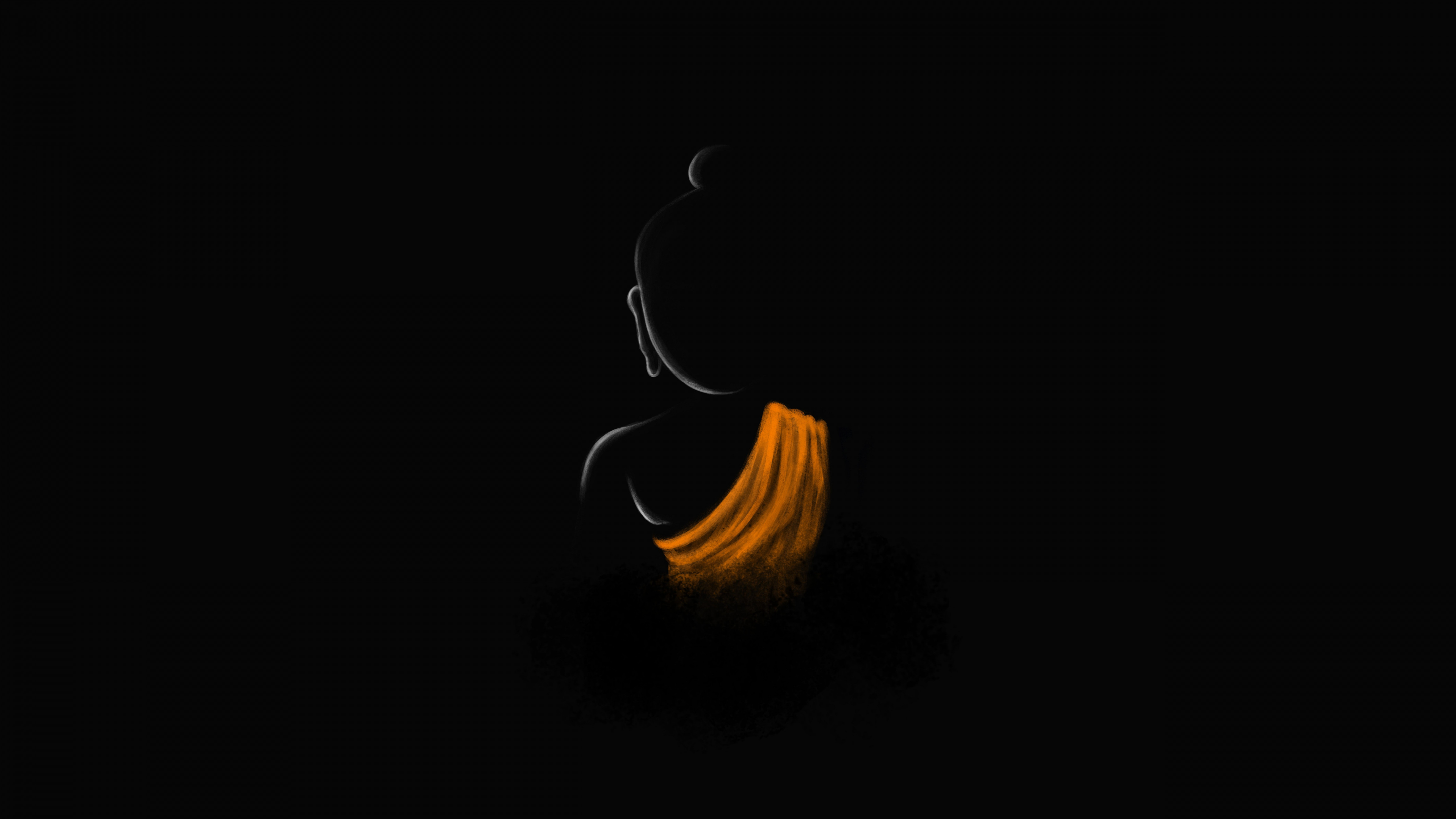 A minimalist and serene depiction of Gautama Buddha against a solid black background.