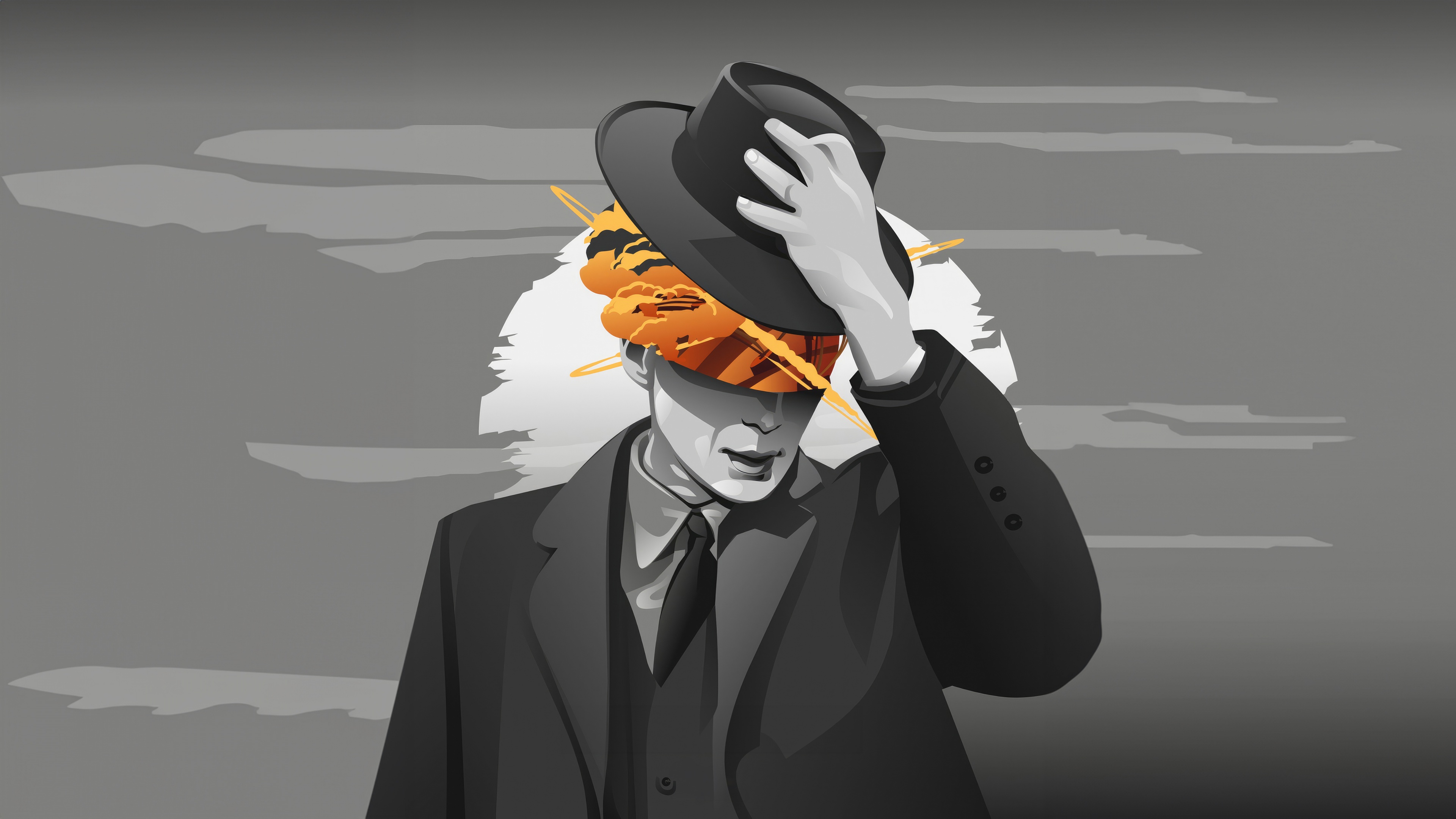 A high-resolution 5K illustration of J. Robert Oppenheimer from the movie Oppenheimer.