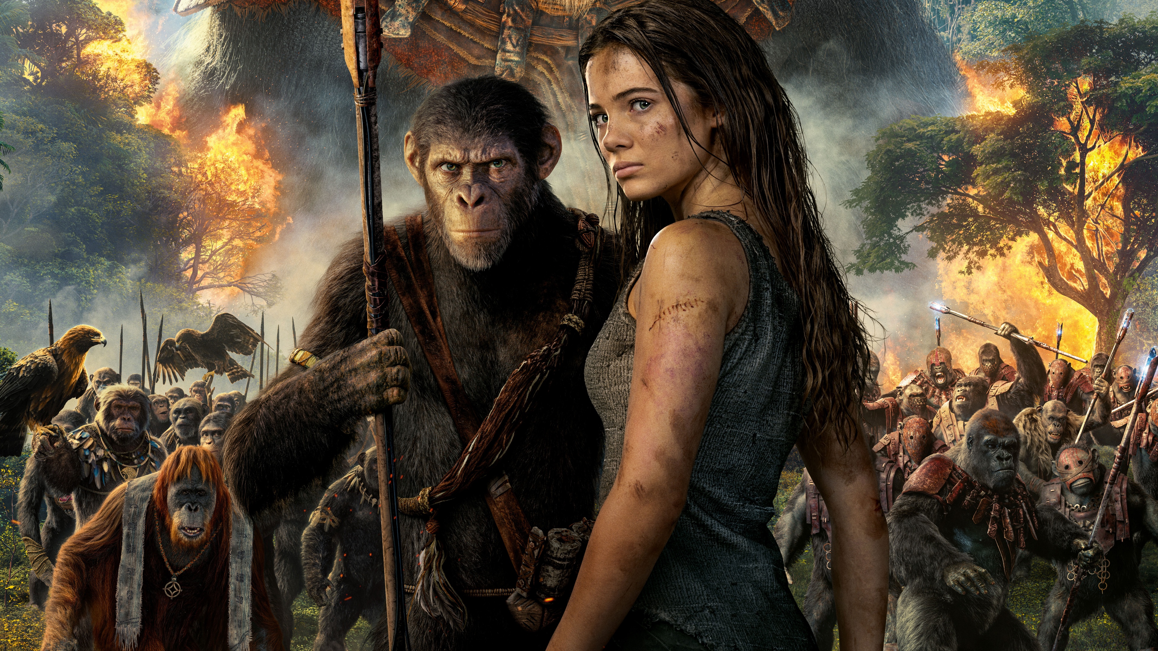 A high-definition cinematic close-up of Noa, played by Freya Allan, in Kingdom of the Planet of the Apes
