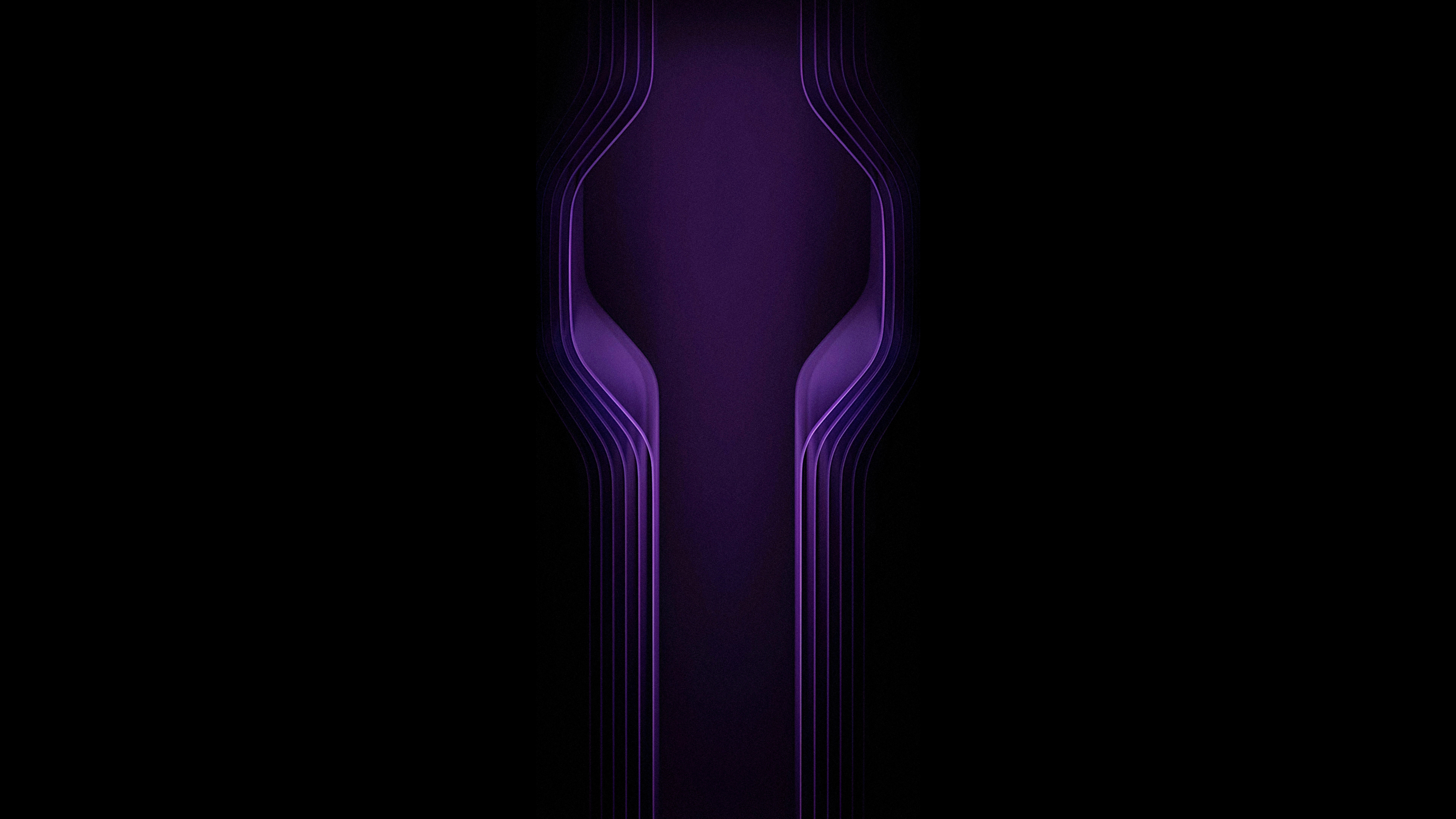 Abstract purple fluid waves and flowing organic shapes on a deep dark background