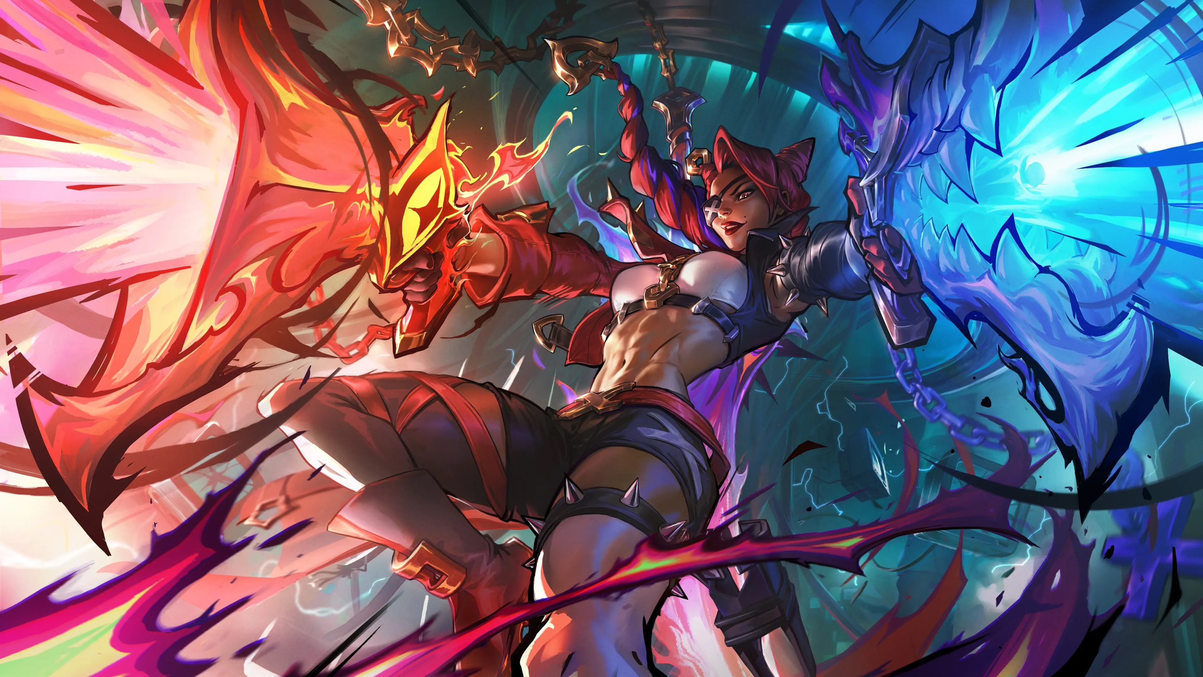 A dark, armored warrior surrounded by swirling blue and purple soul energy in a League of Legends art style.