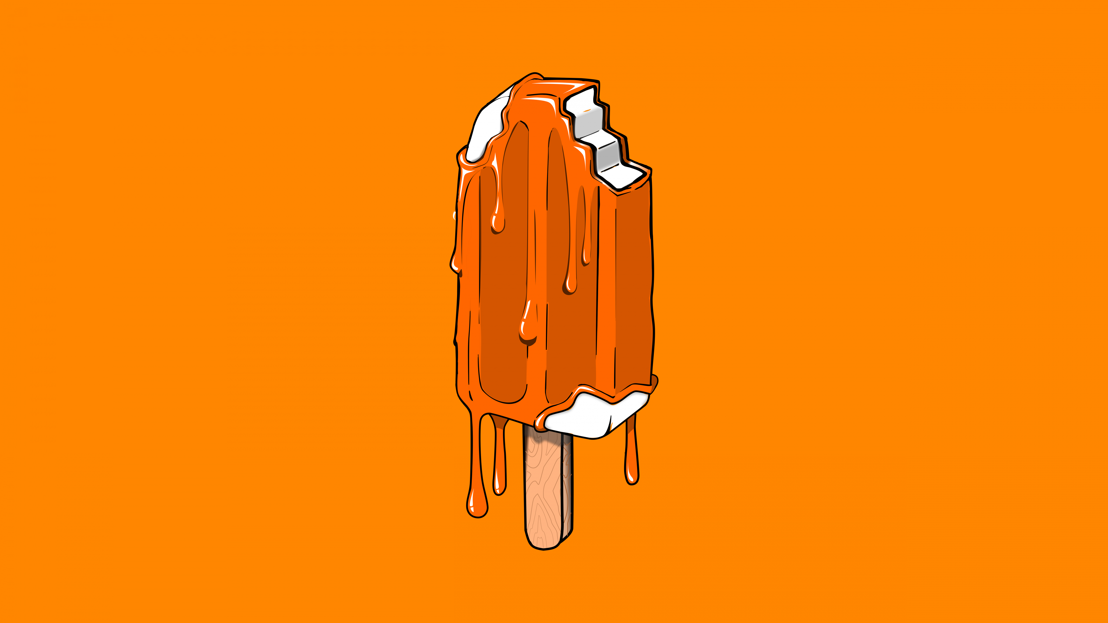 A close-up shot of a bright orange ice pop centered against a matching solid orange background.
