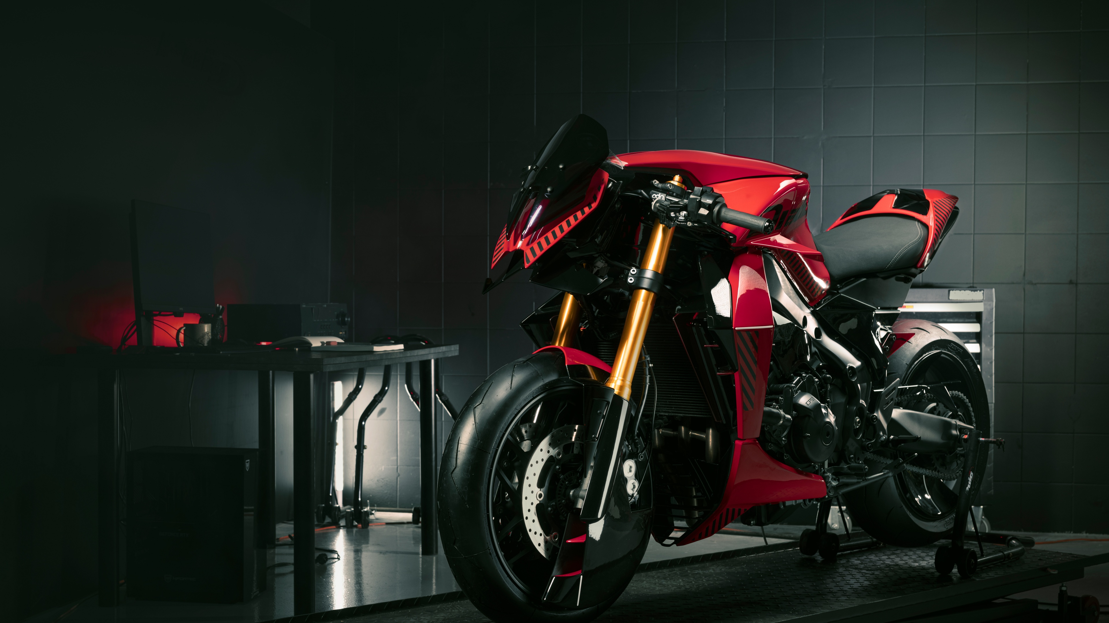 A futuristic Yamaha MT-09 concept motorcycle with aggressive Diablo-inspired styling and sleek metallic components.