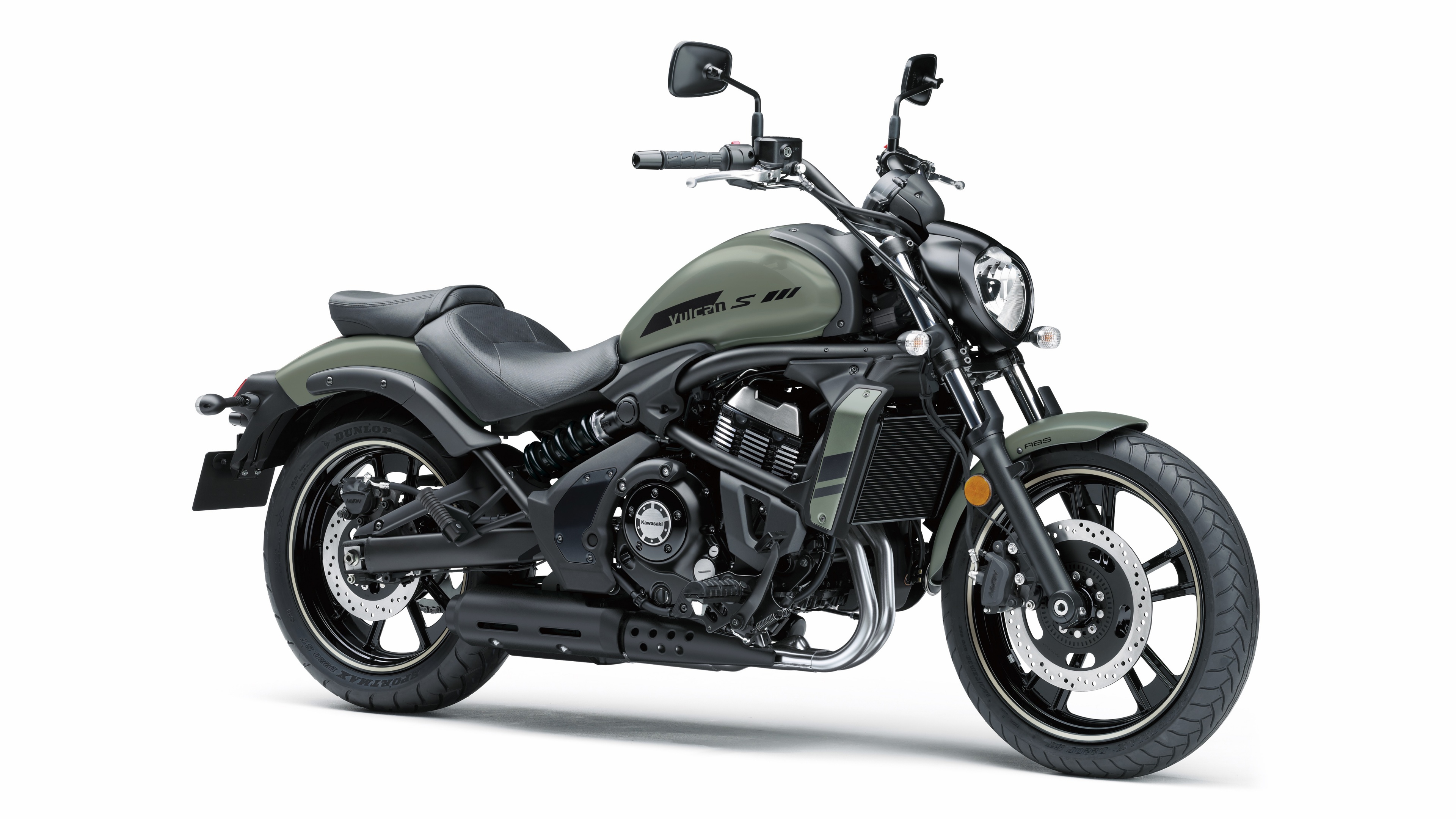 A 2023 sage green cruiser motorcycle isolated on a solid white background.