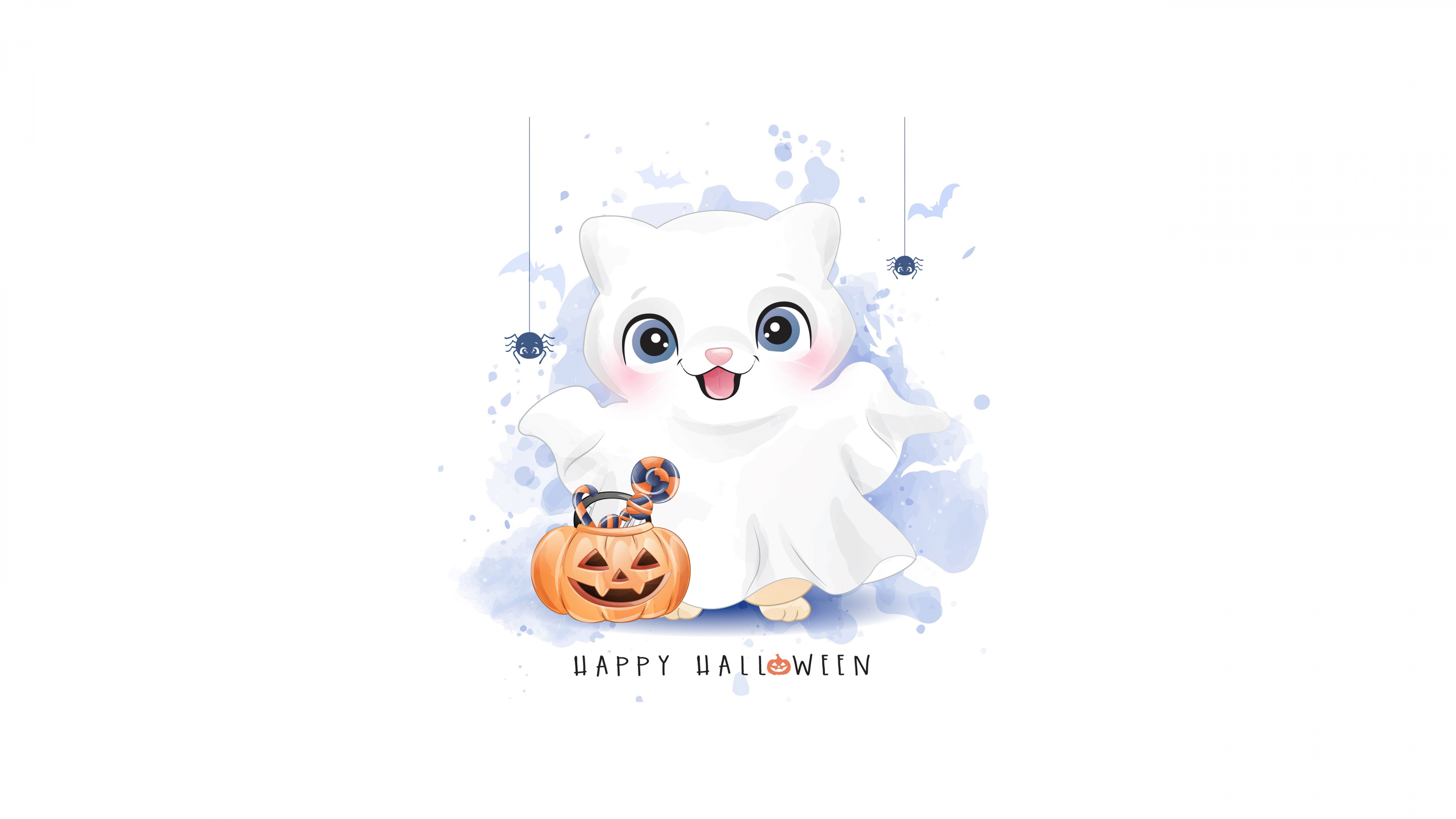 A cute small bat with a minimalist white aesthetic design for Halloween.