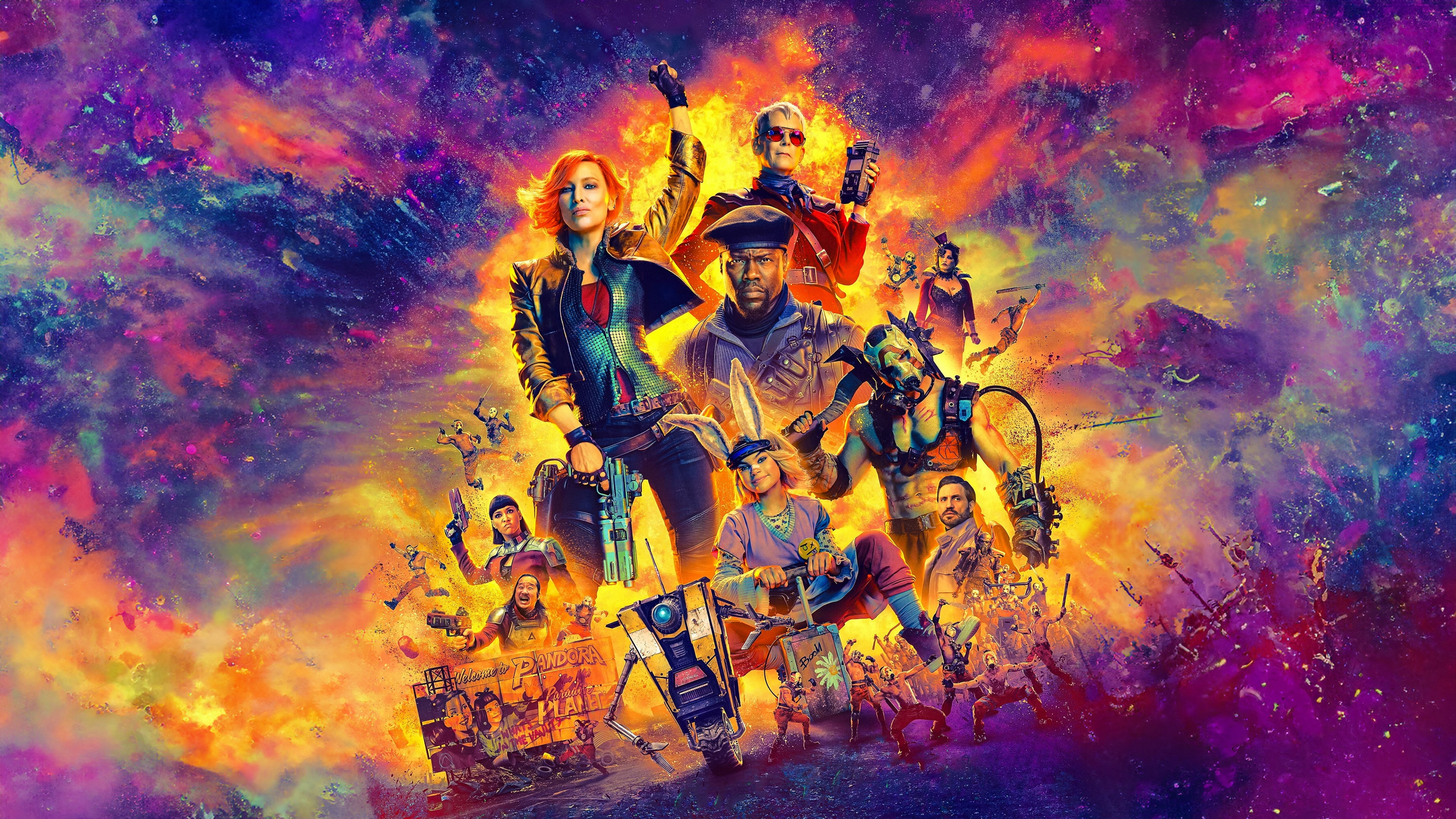 A high-definition cinematic movie poster for Borderlands featuring a rugged Vault Hunter in a cel-shaded wasteland setting.