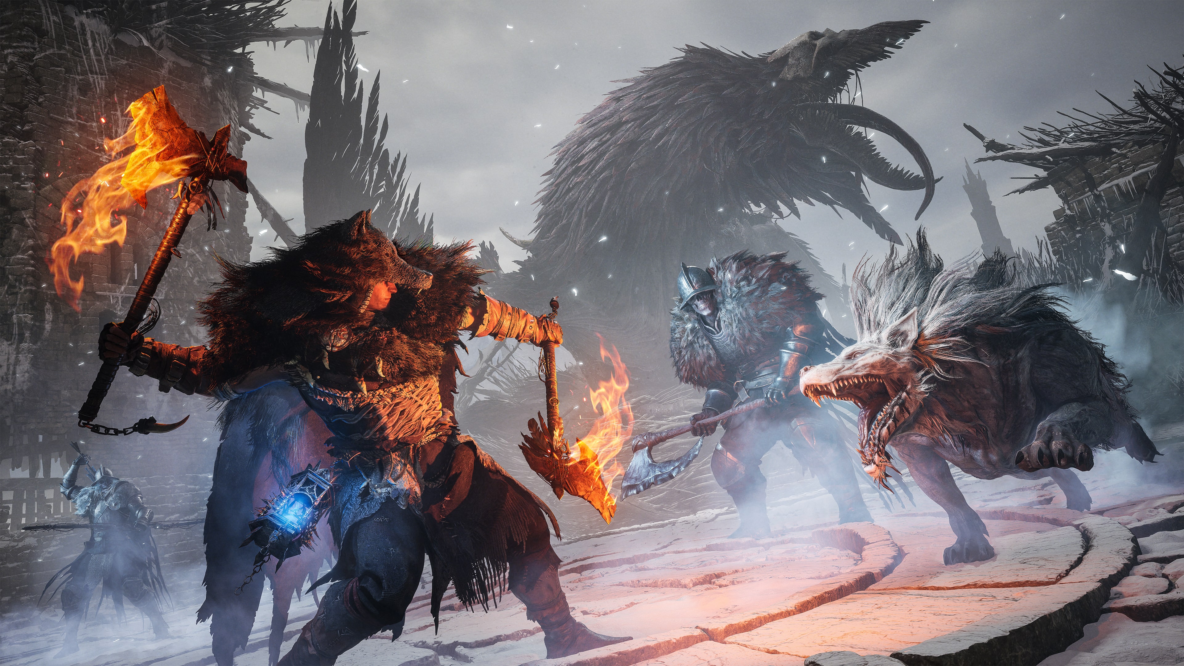 A knight in detailed dark armor standing amidst the haunting, gothic environment of the game Lords of the Fallen.