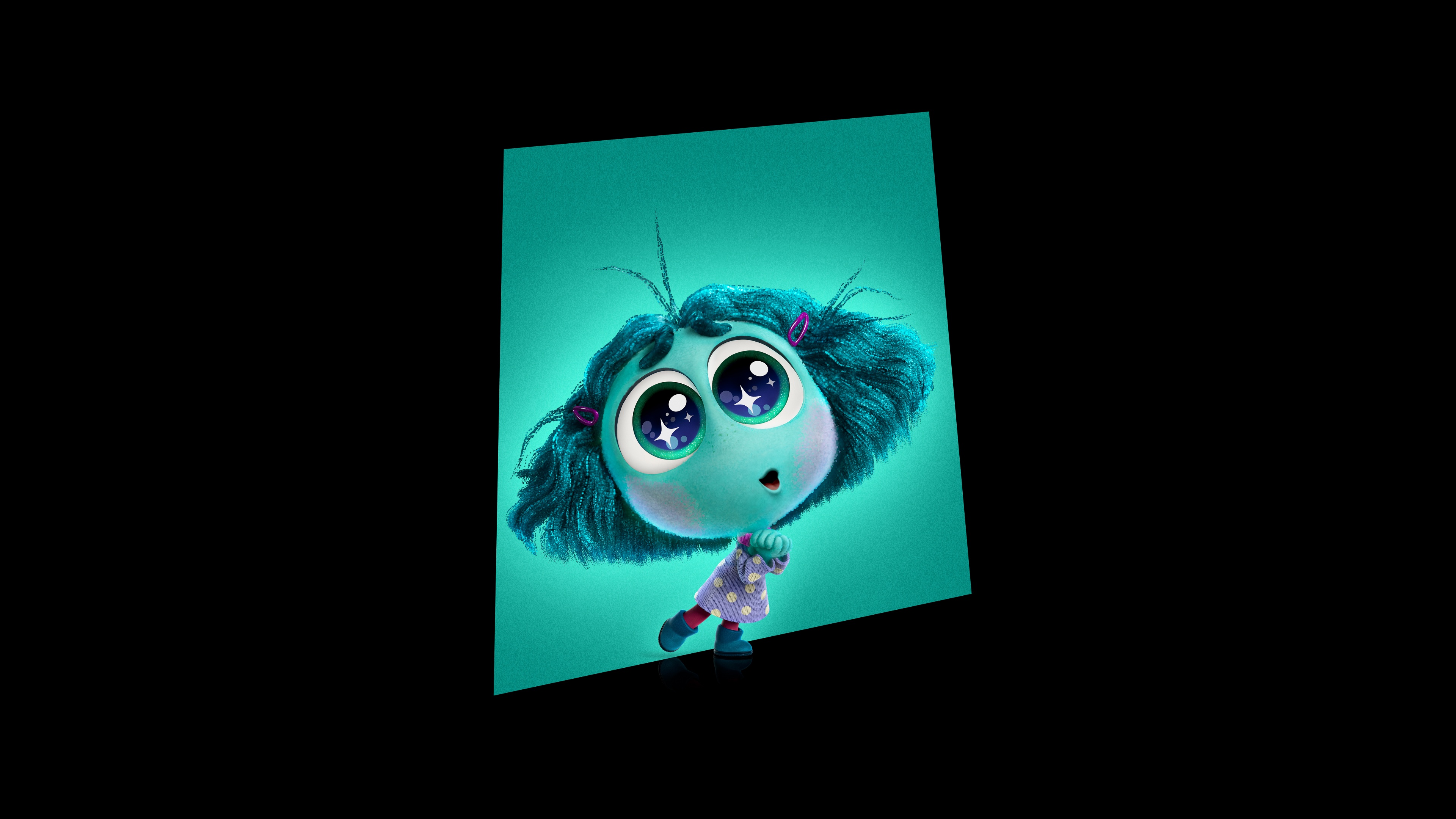 A high-resolution, detailed close-up of the character Envy from Inside Out 2 against a solid black background.