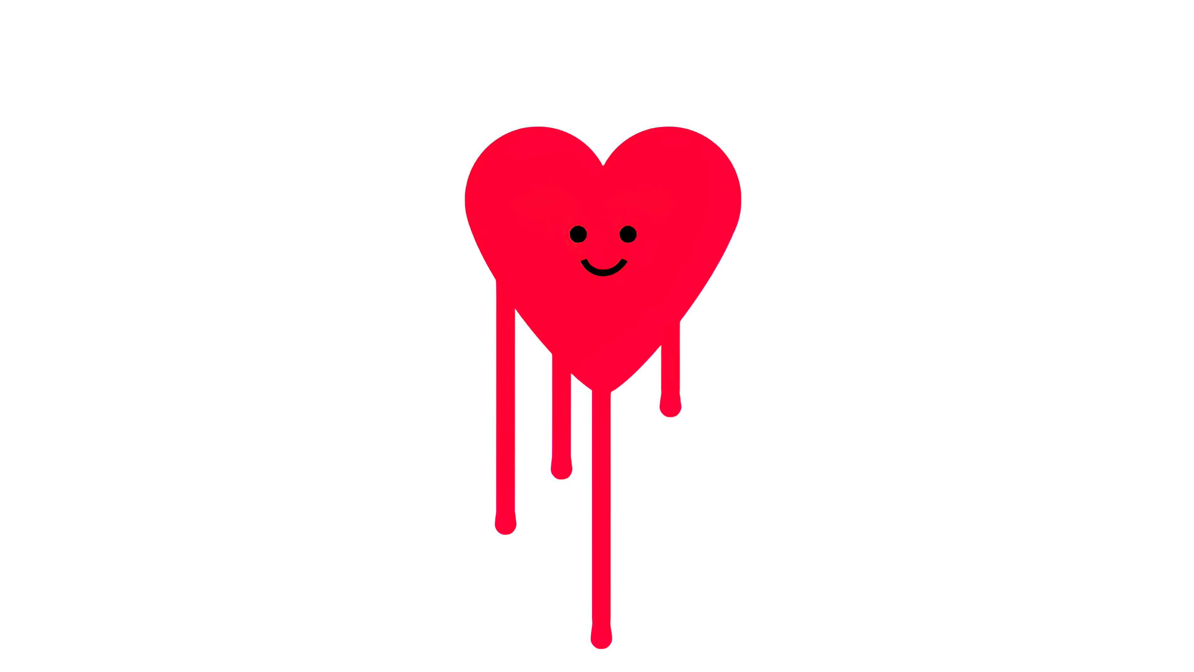 A vibrant red heart with red liquid droplets dripping from the bottom edge on a plain white background.