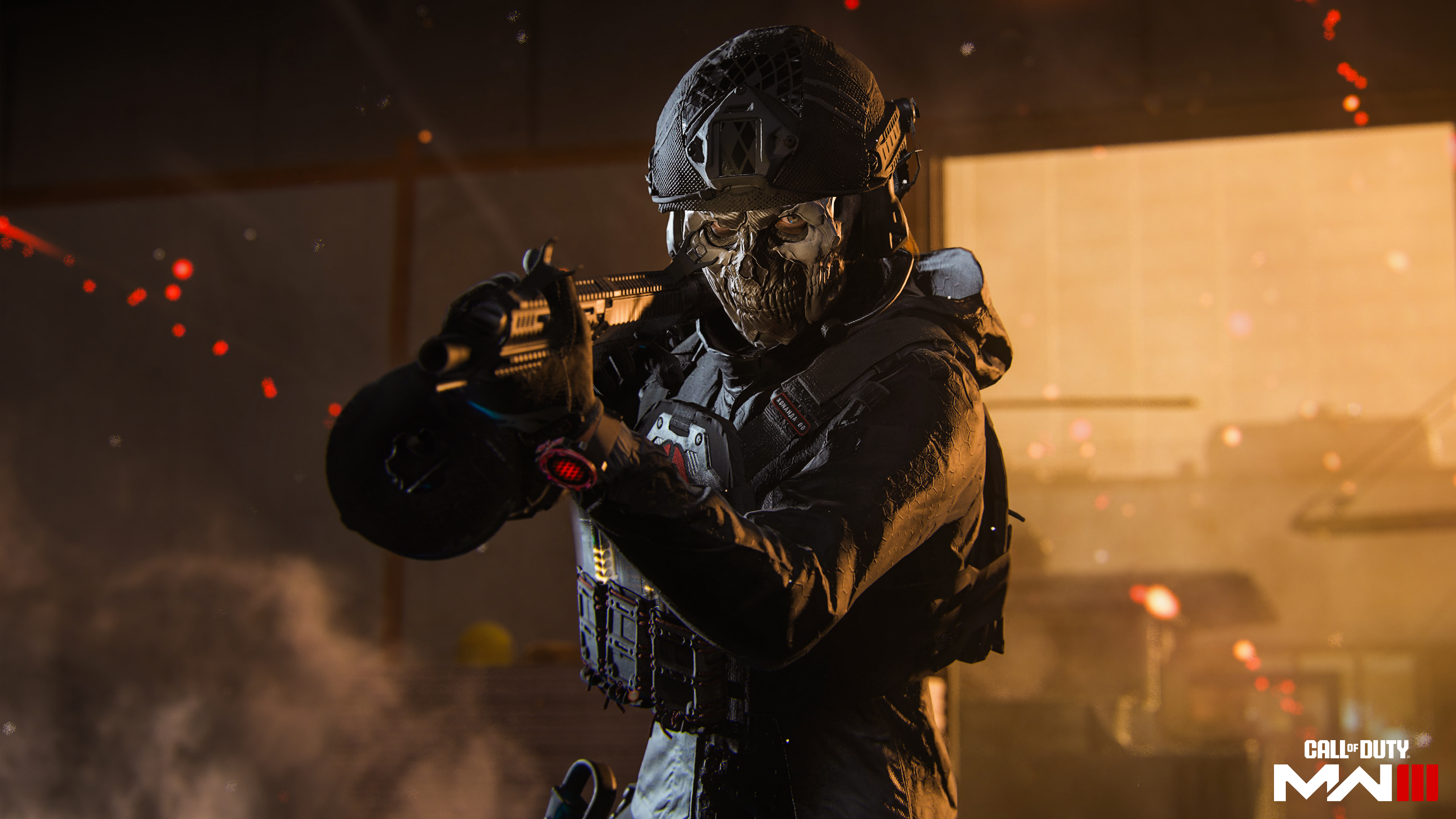Lieutenant Simon "Ghost" Riley from Call of Duty: Modern Warfare 3 wearing a tactical skull mask and military equipment.