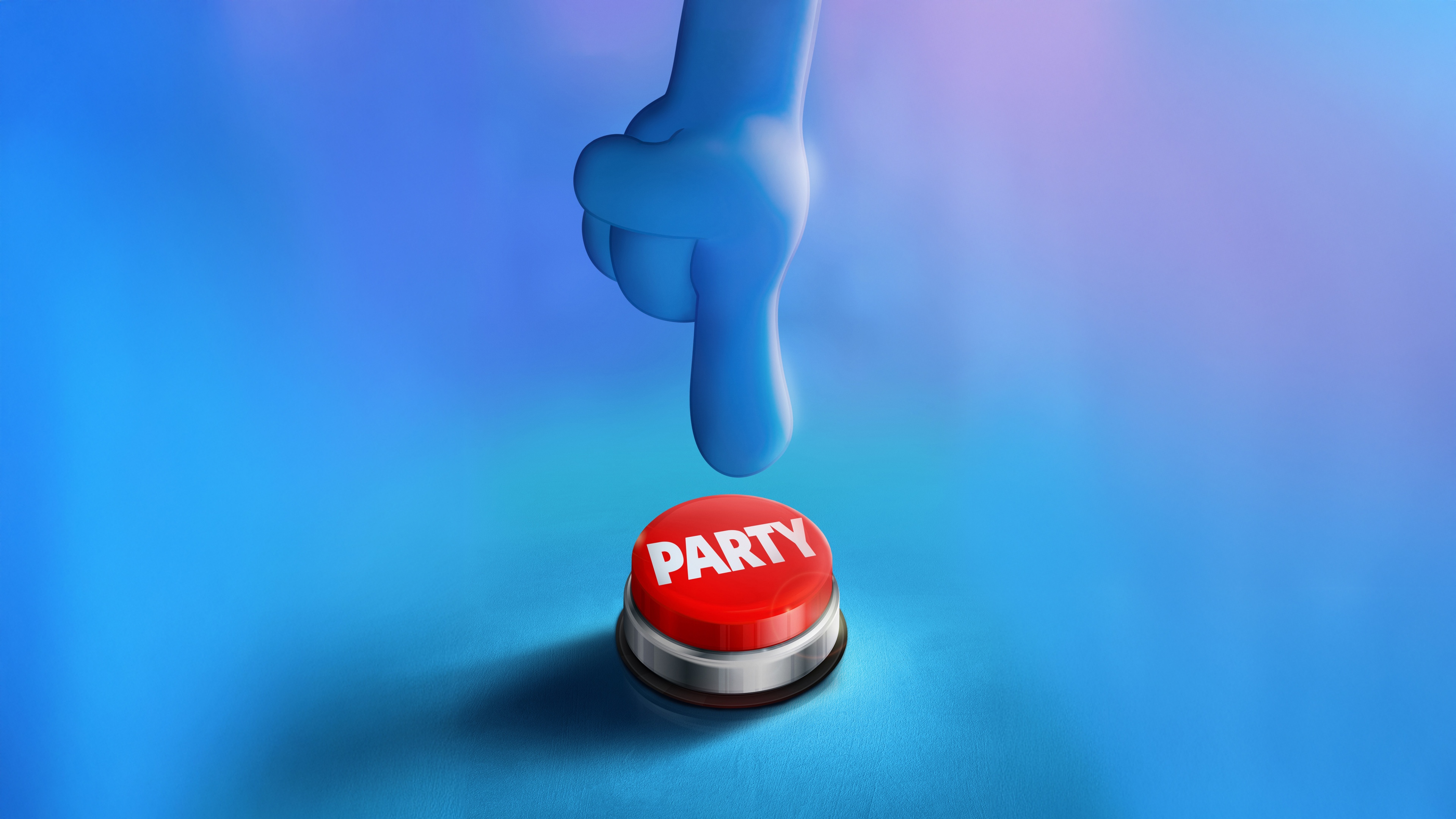 A festive group of Smurfs celebrating at a party with a deep blue aesthetic background.
