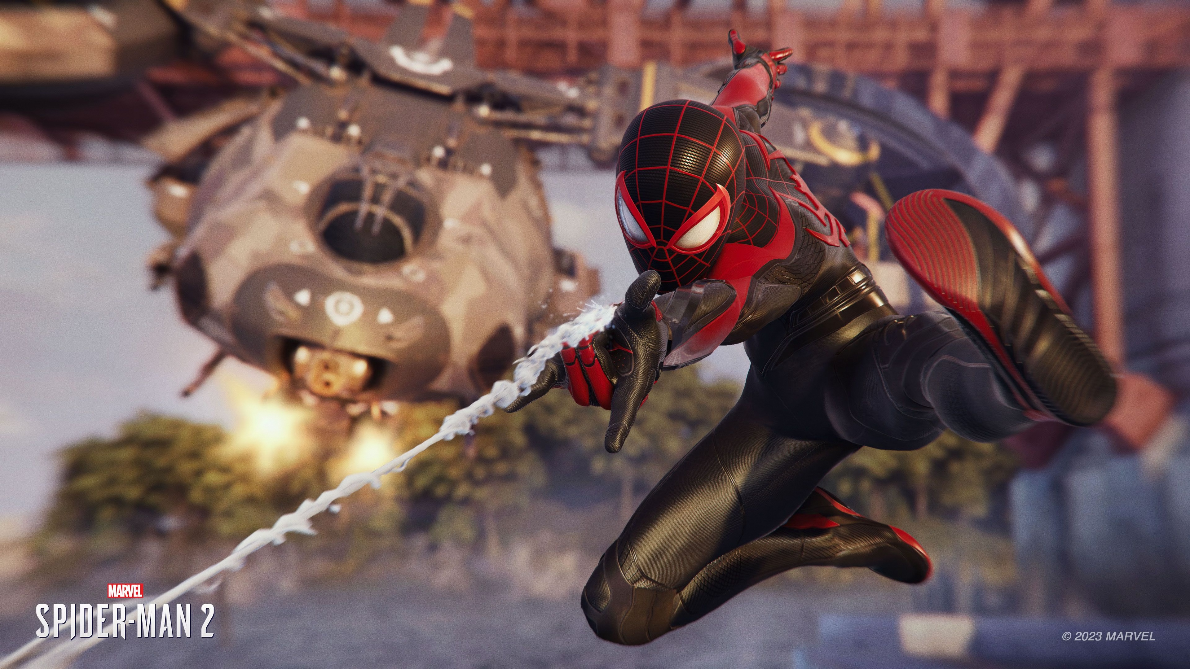 Spider-Man wearing the Upgraded Suit from Marvel's Spider-Man 2 gameplay on PlayStation 5