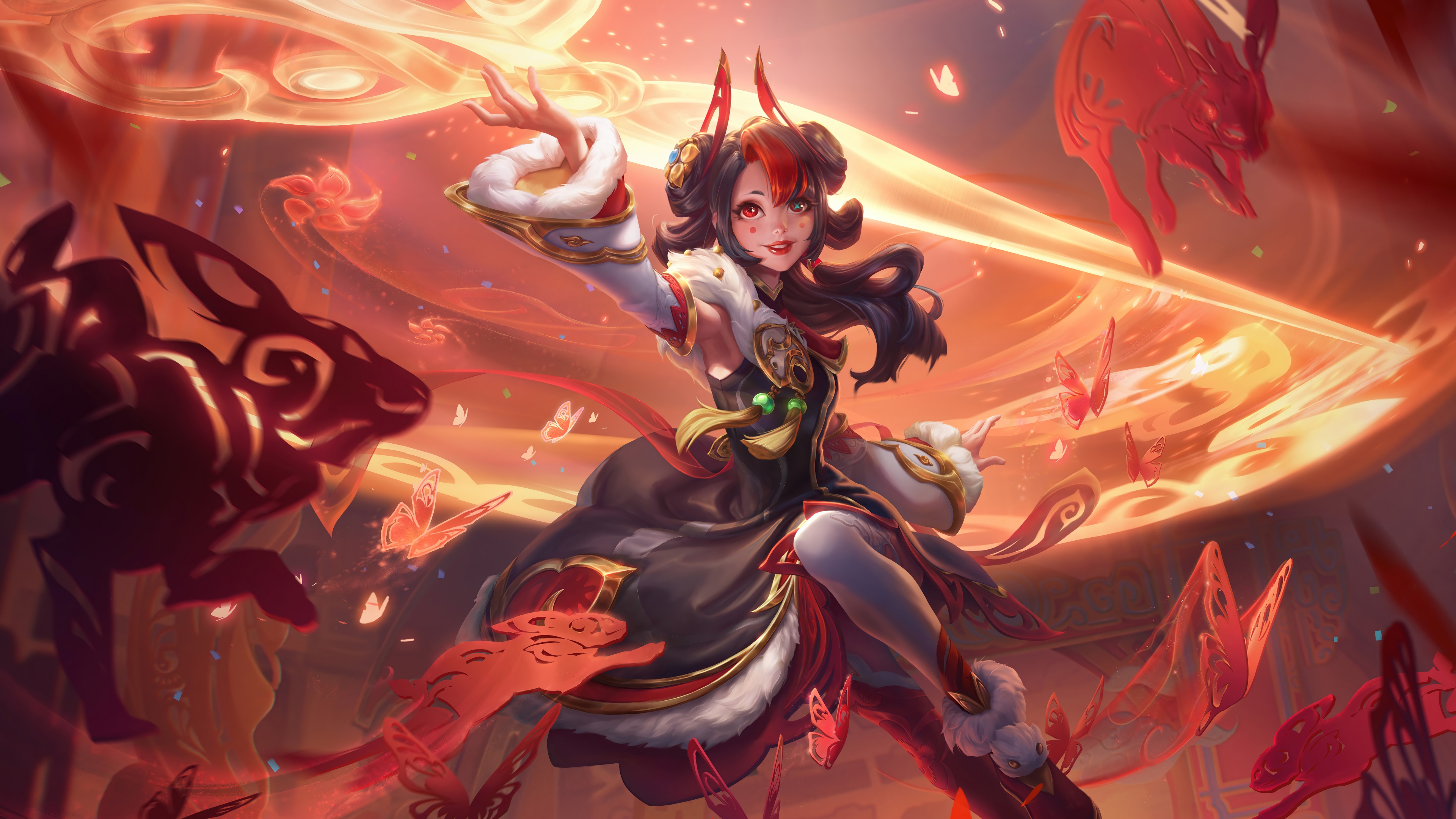 Cinematic 8K close-up portrait of Ahri from League of Legends with magical glowing effects.
