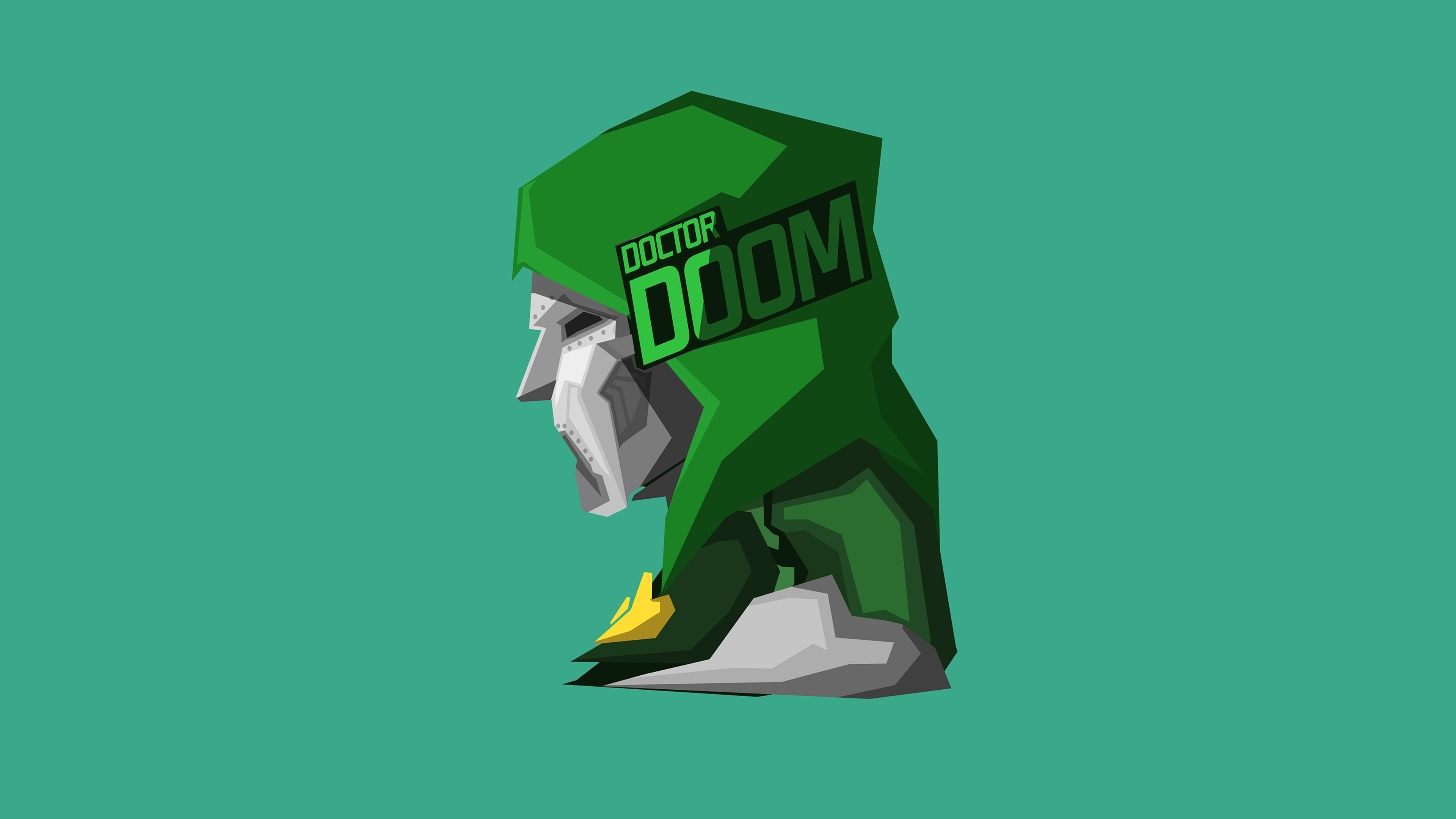 Minimalist digital art of Doctor Doom from Marvel Comics featuring a green aesthetic and sharp details.