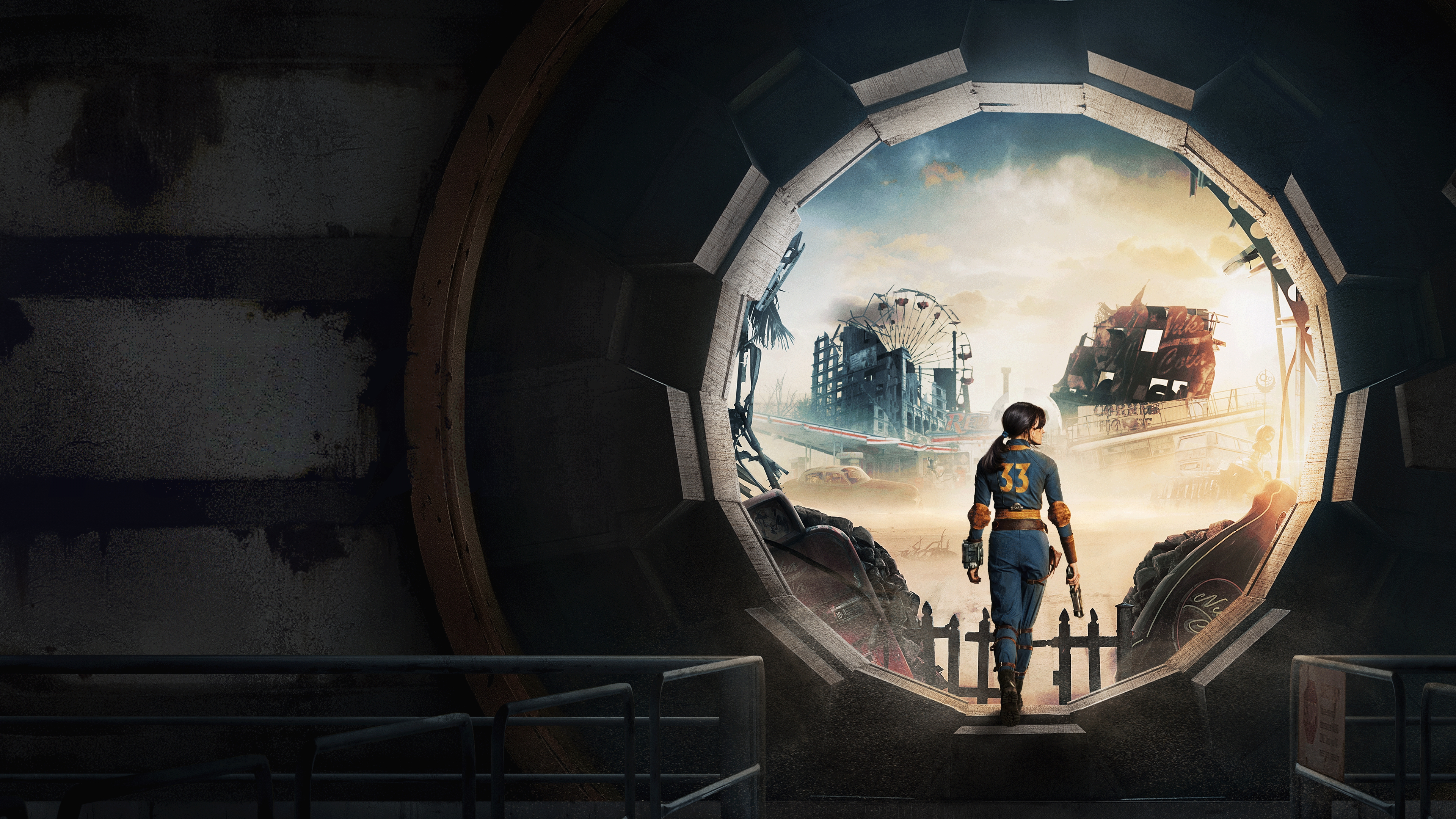 A detailed portrait of Lucy MacLean, played by Ella Purnell, from the Fallout television series.