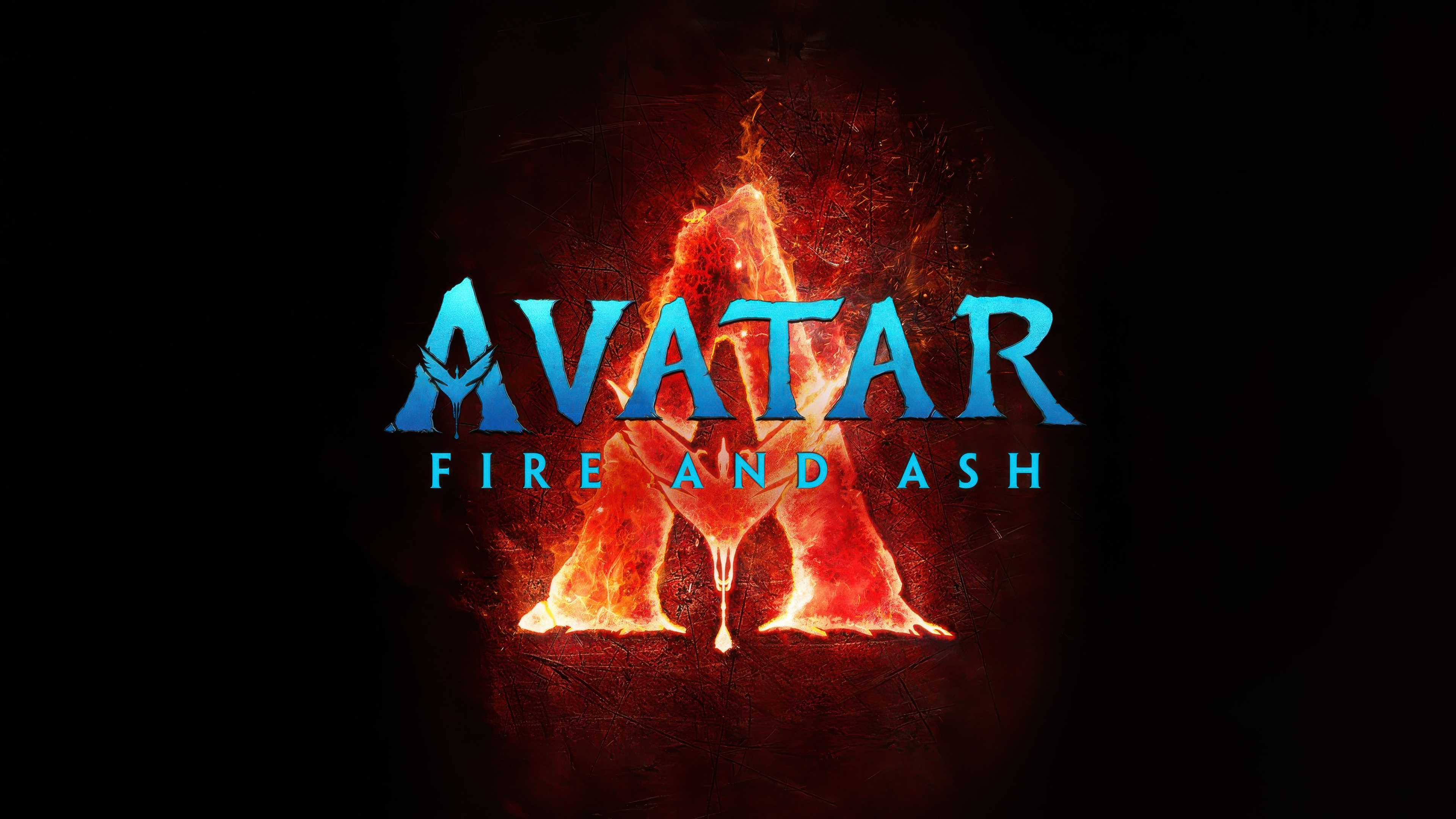 A cinematic portrait of a Na'vi character from Avatar: Fire and Ash surrounded by dark ash and glowing embers.