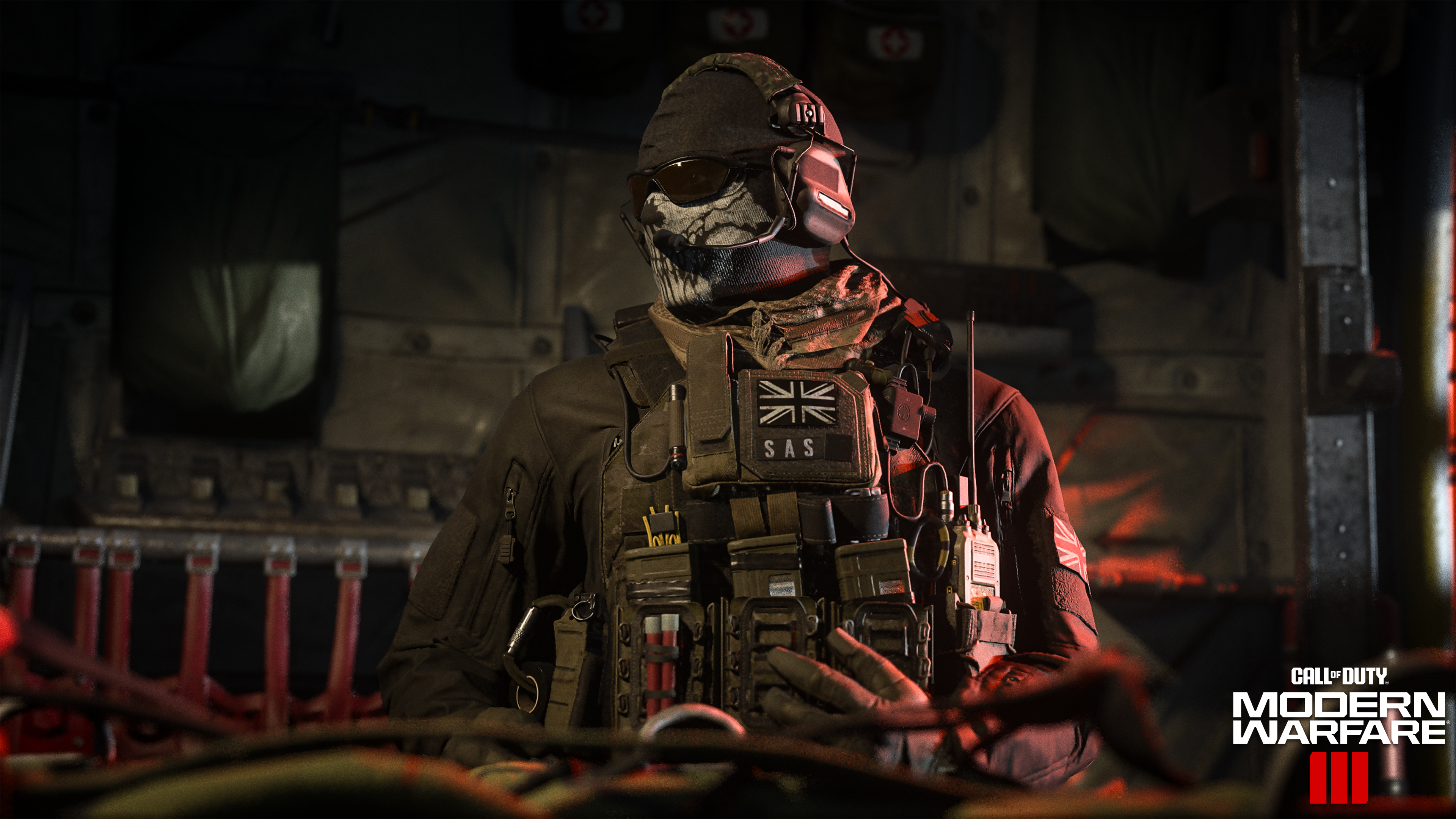Simon "Ghost" Riley wearing his iconic skull mask and tactical combat gear from Call of Duty: Modern Warfare 3