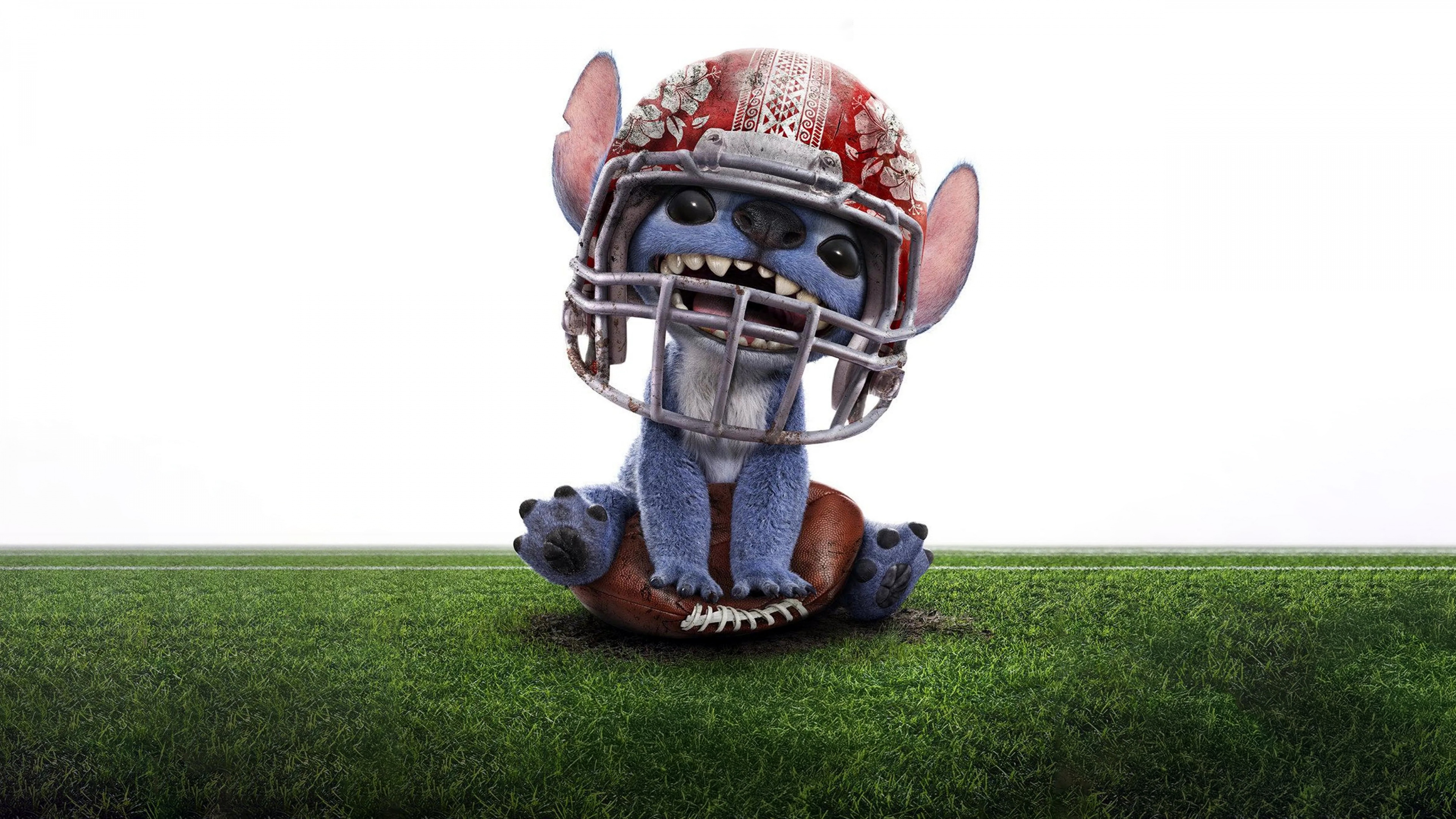 Stitch and Lilo from Disney's Lilo & Stitch celebrating at a Super Bowl event.