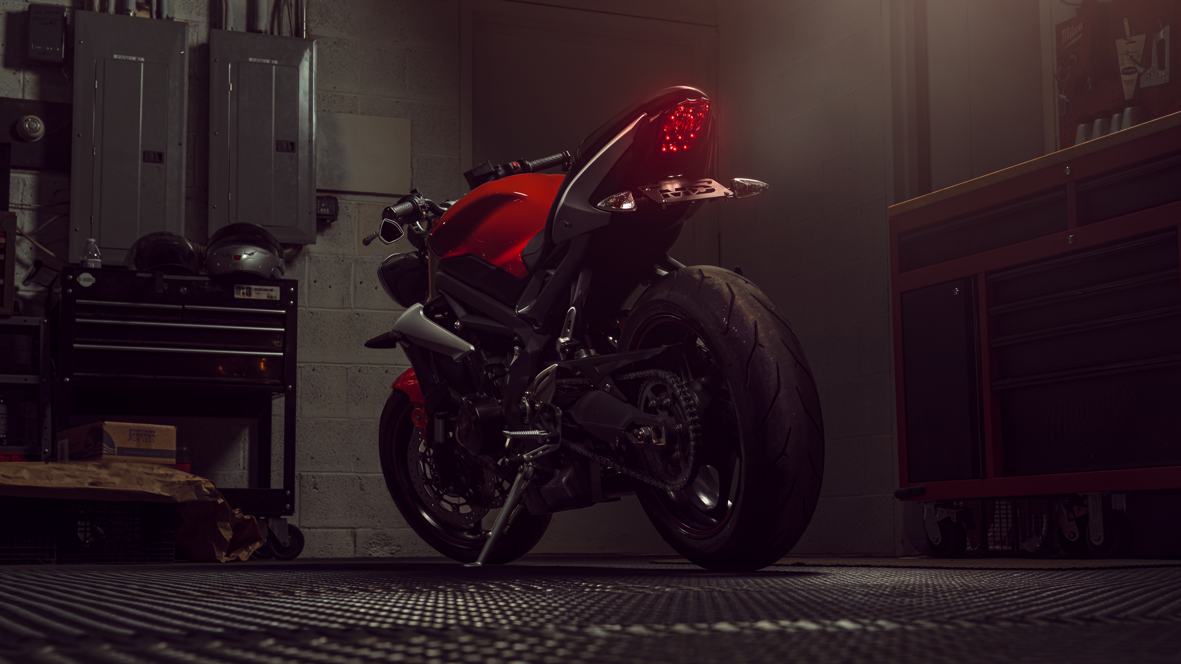 A high-detail, cinematic shot of a Triumph Speed Triple sports motorcycle featuring metallic textures and aggressive design.