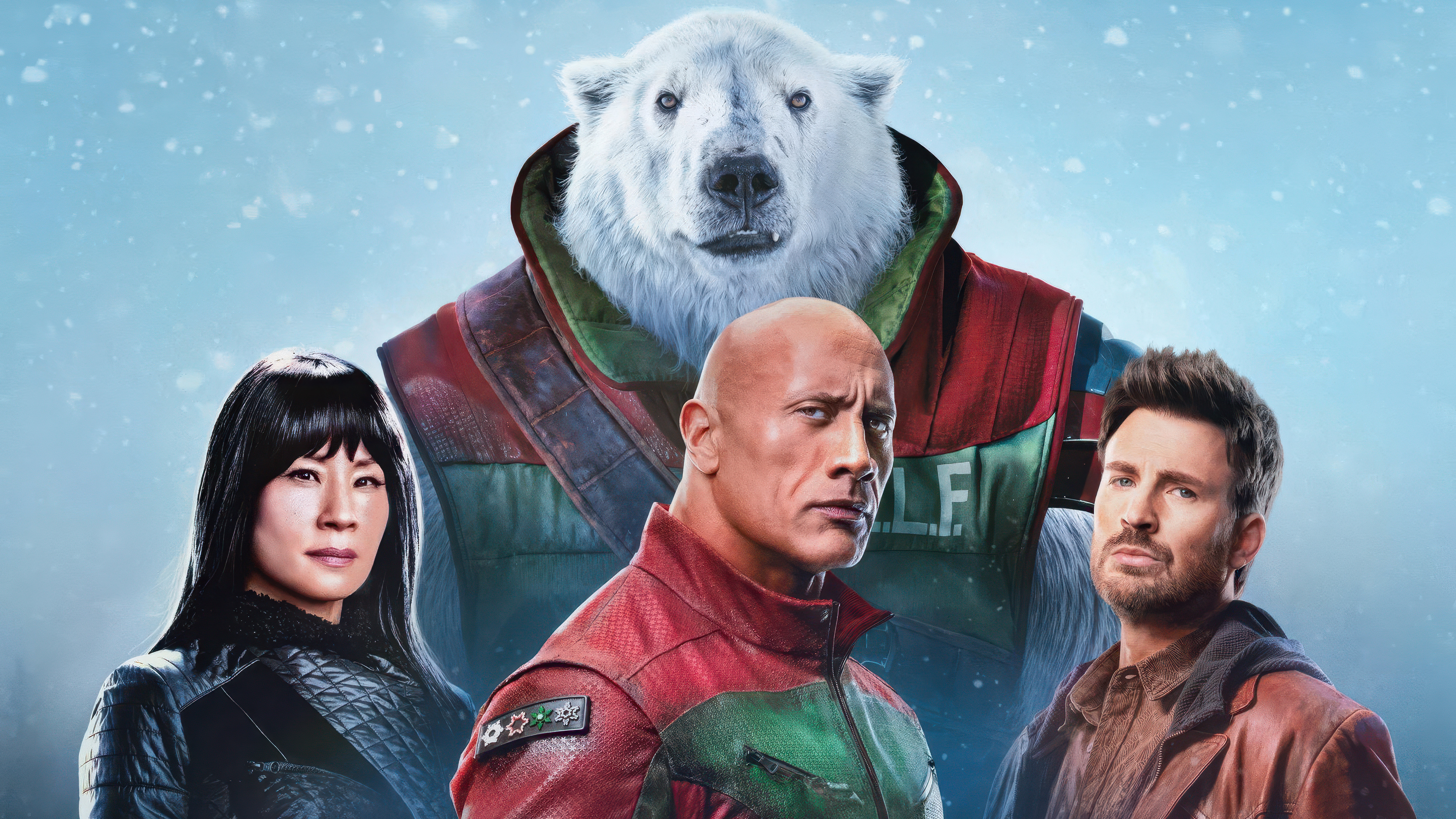 Dramatic 5K movie poster featuring Dwayne Johnson and Chris Evans in a cinematic action setting.