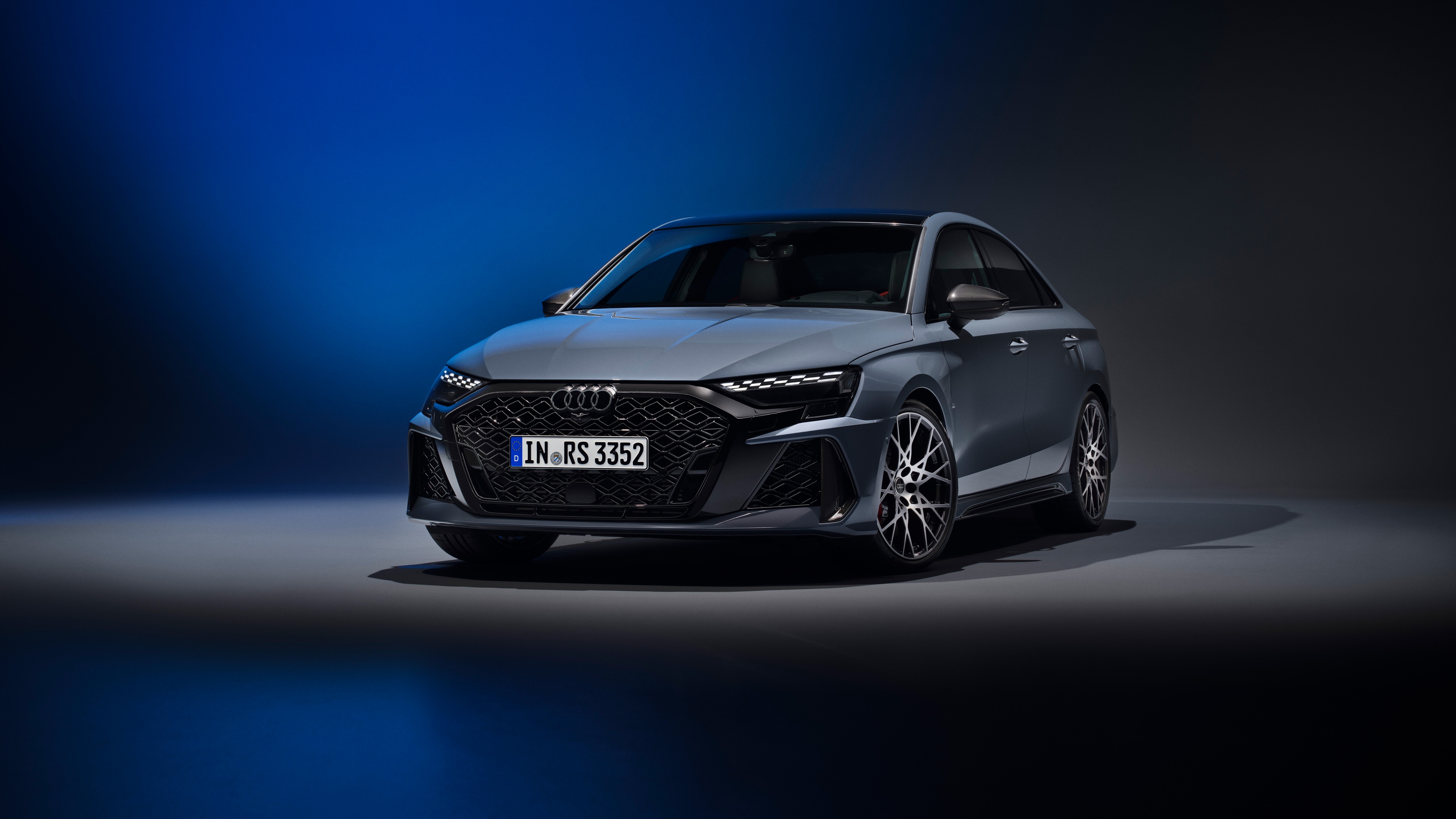 A detailed 8K close-up shot of a 2024 Audi RS 3 Sedan.