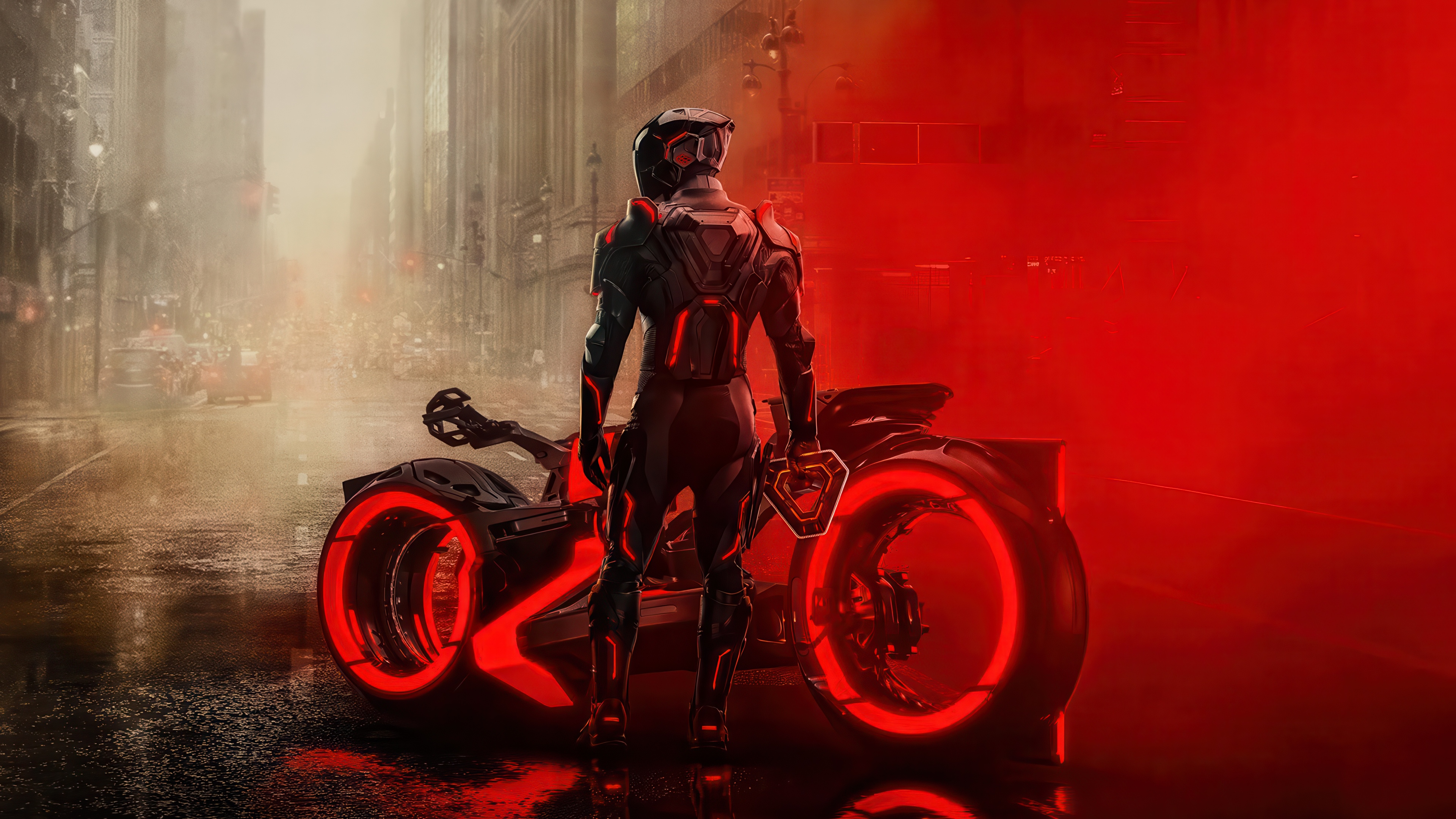 Character Ares played by Jared Leto in a red-lit sci-fi environment from Tron: Ares.