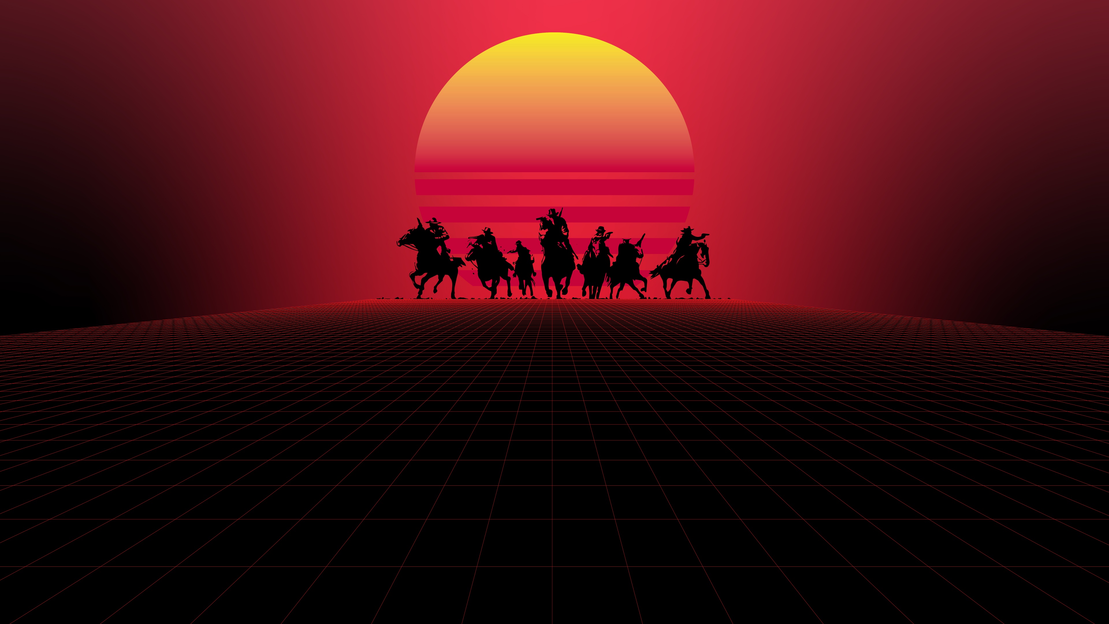 Minimalist dark red western-style illustration featuring Arthur Morgan from Red Dead Redemption 2.
