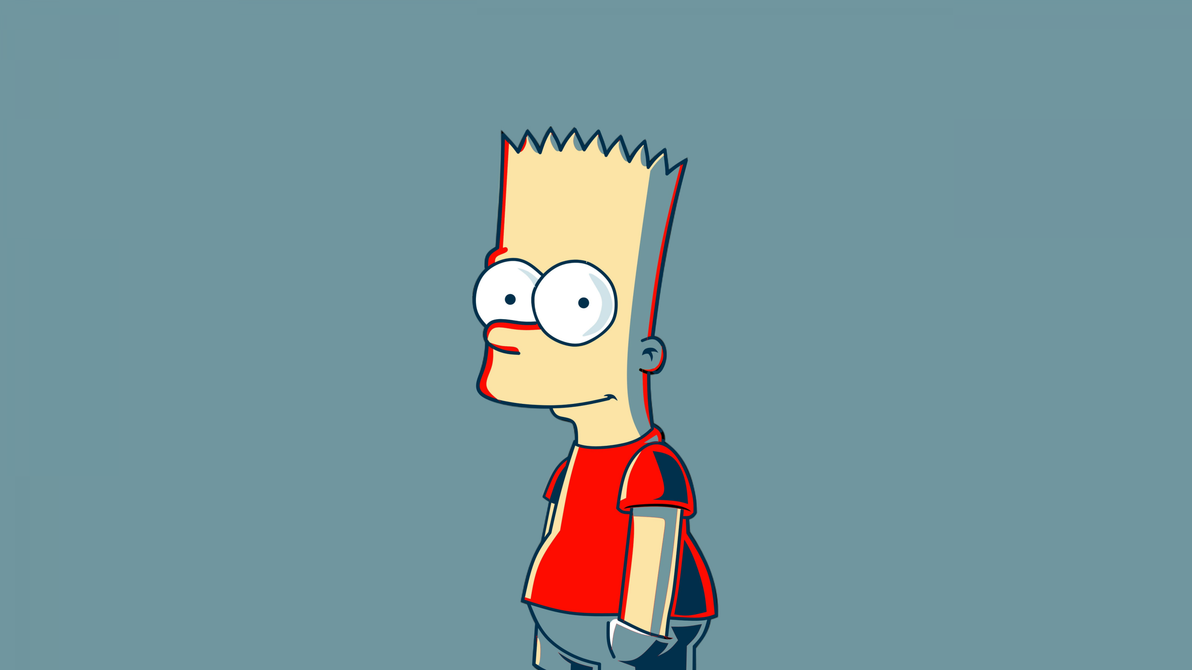 Minimalist vector-style depiction of Bart Simpson from The Simpsons on a pastel teal background.