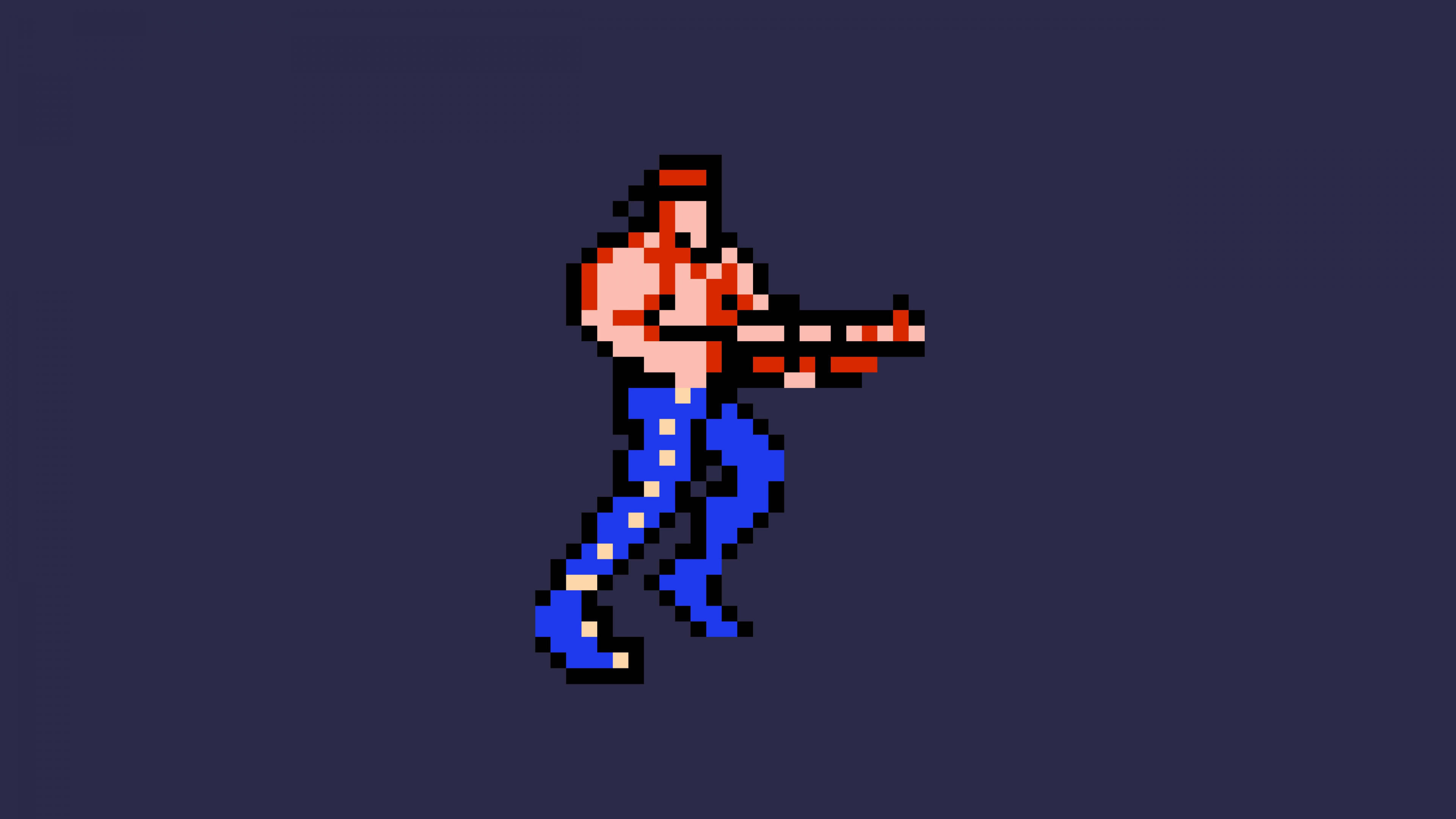 A high-detail pixel art representation of Bill Rizer from the classic game Contra, featuring a dark aesthetic.