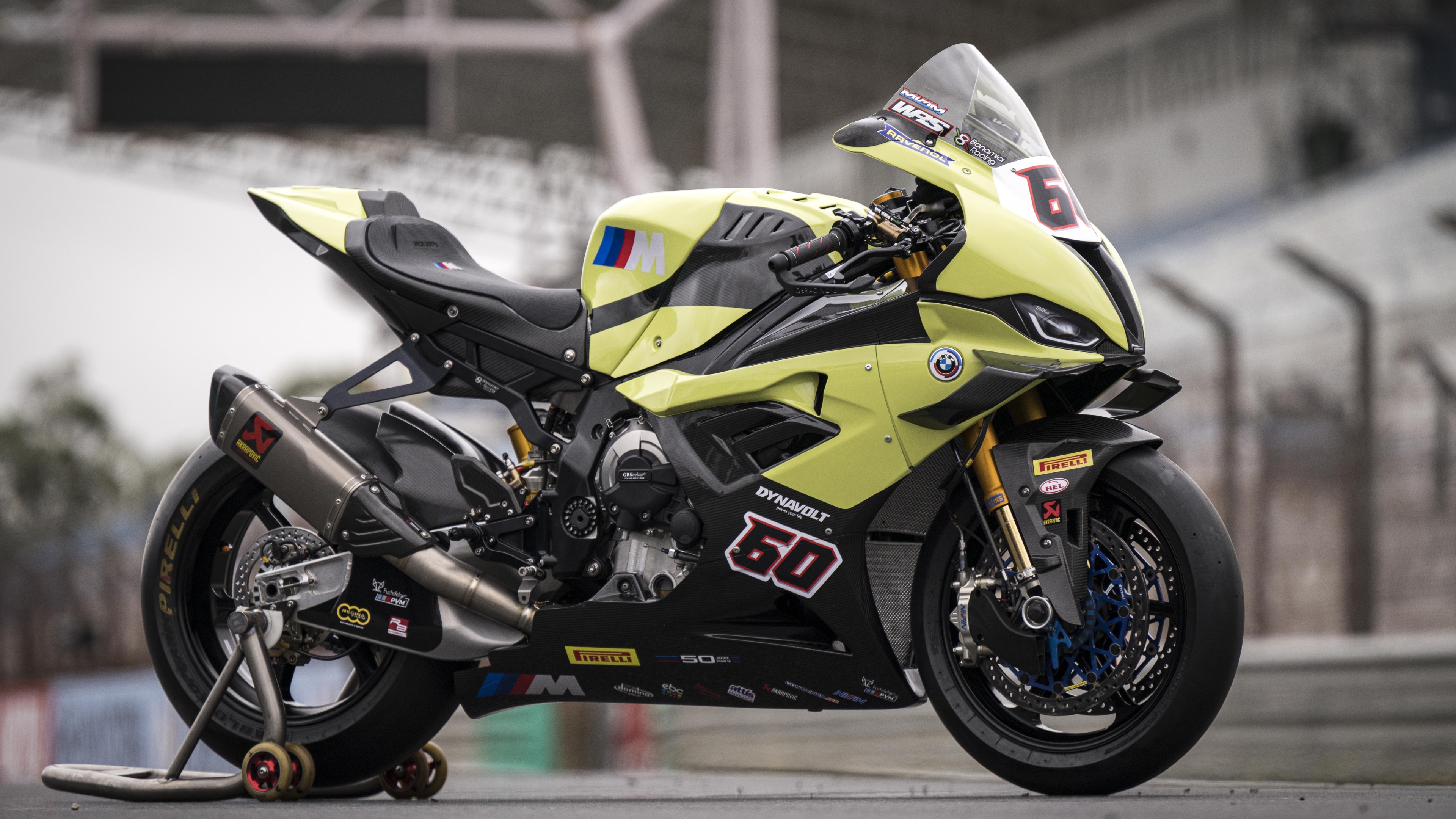 A detailed view of the BMW M 1000 RR 50 Years Anniversary Edition sports motorcycle.