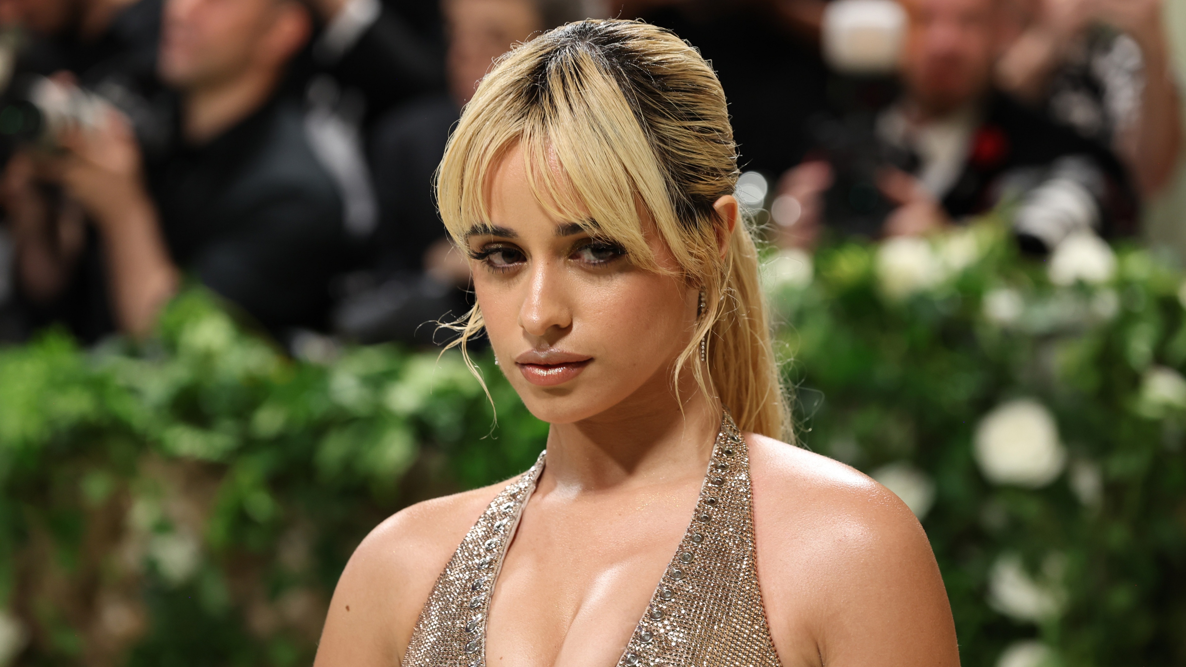 Camila Cabello posing elegantly on a red carpet in 2024