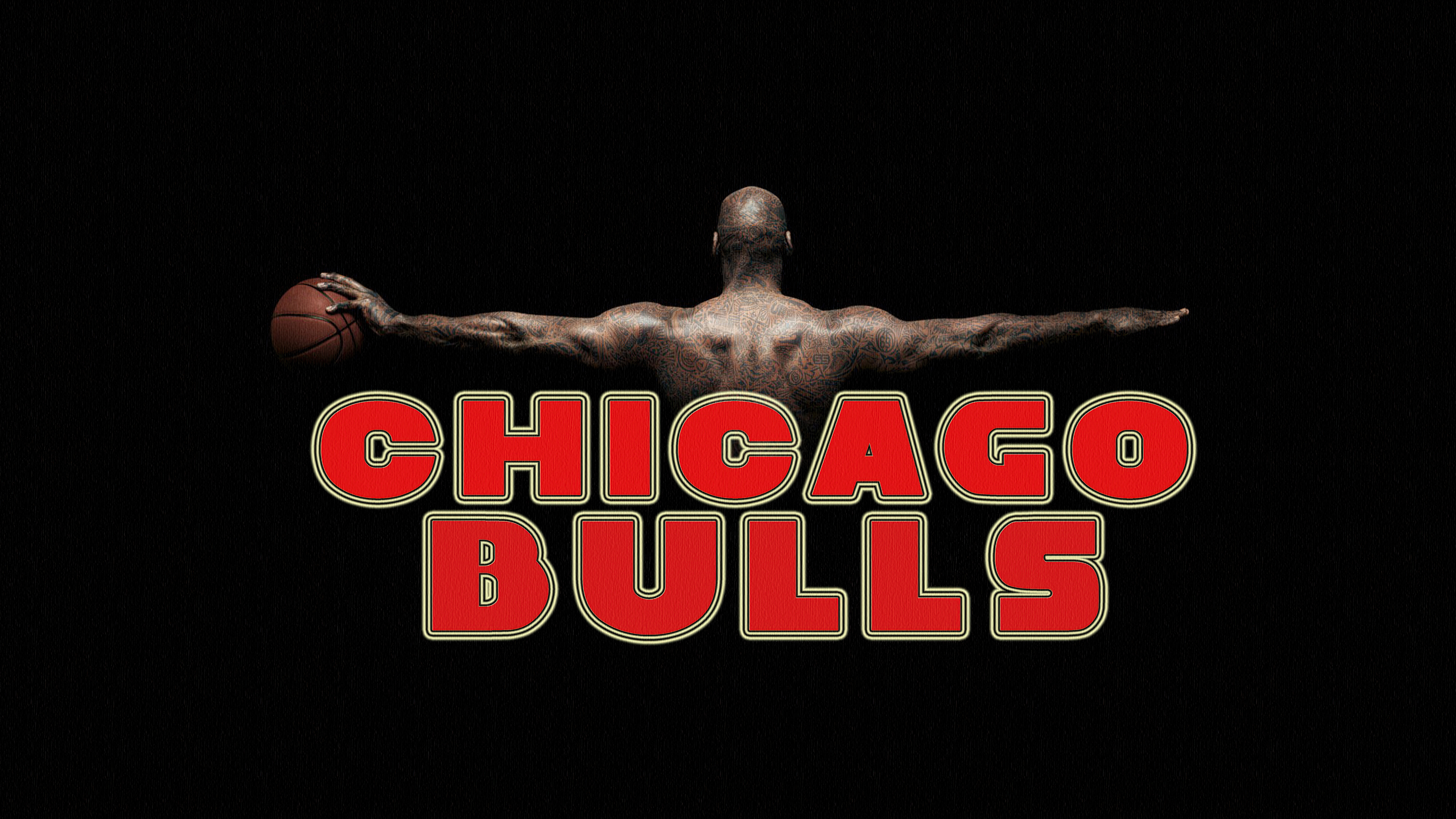 A professional Chicago Bulls basketball player featured against a dark, atmospheric background.