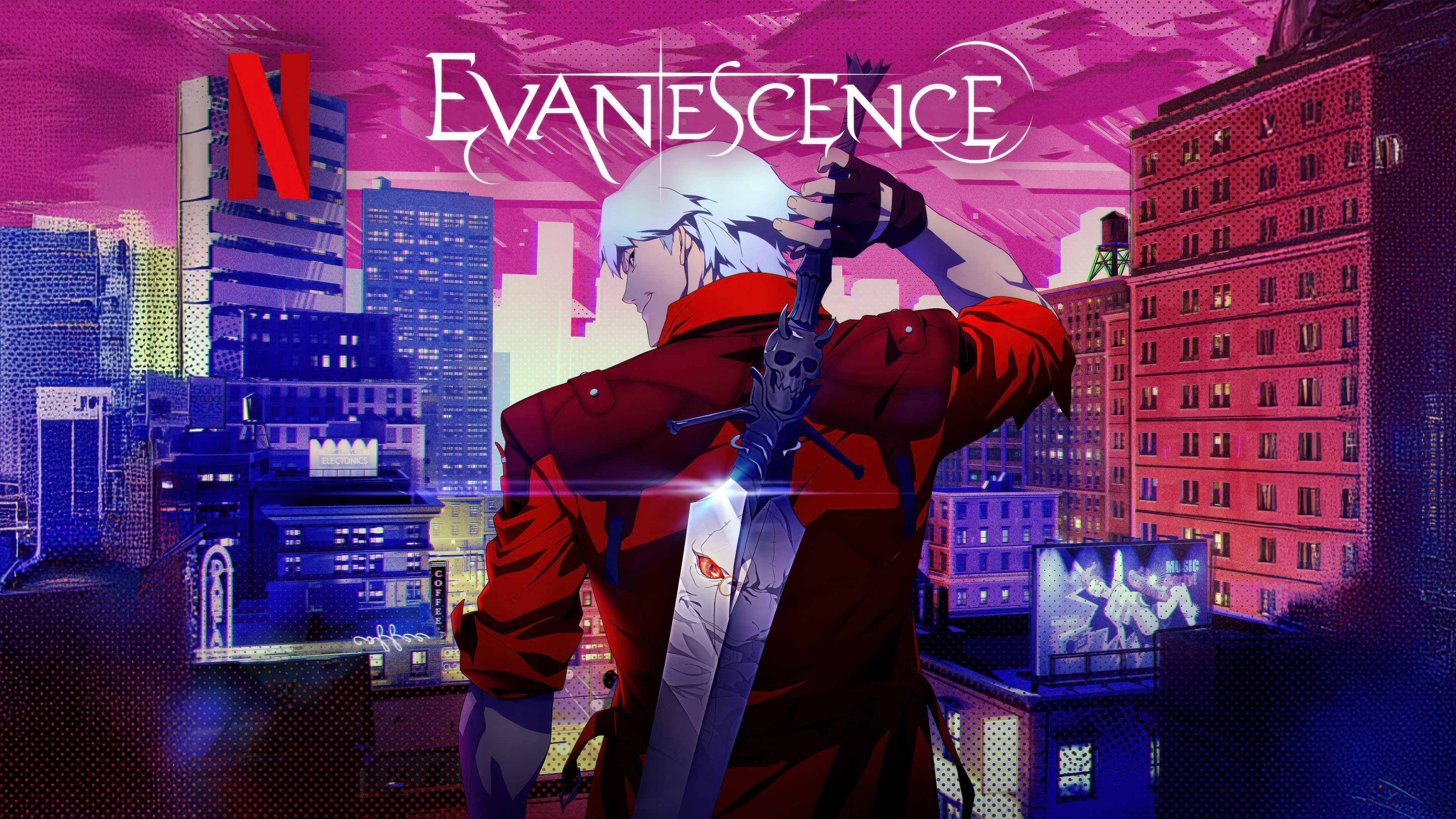 Cinematic close-up of Dante from the Devil May Cry animated series