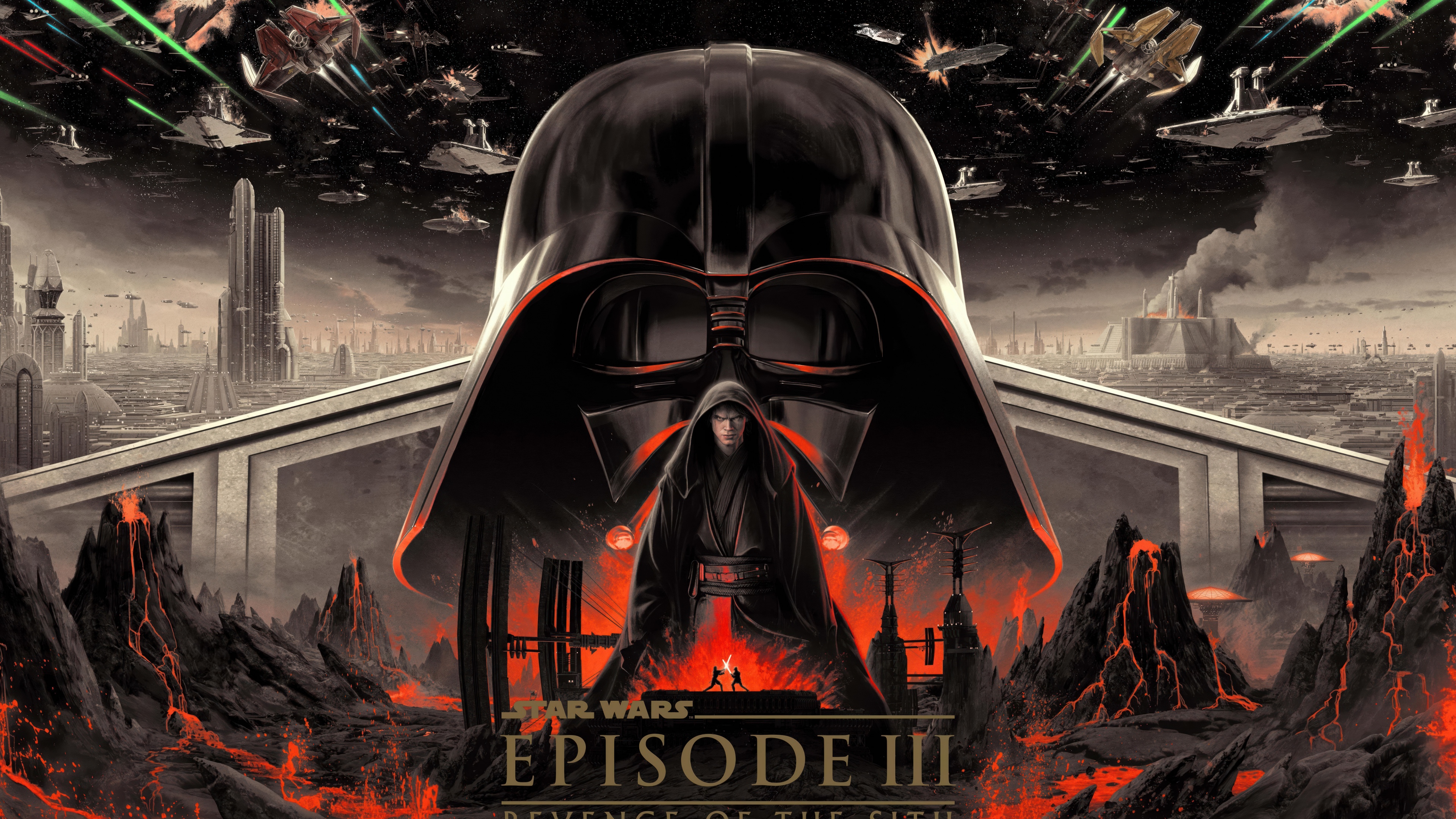 A highly detailed 5K cinematic portrait of Darth Vader from Star Wars, commemorating a 20th anniversary.